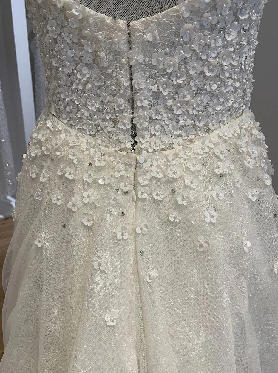 C2023-SBB4 - strapless fitted wedding gown with flowing over skirt