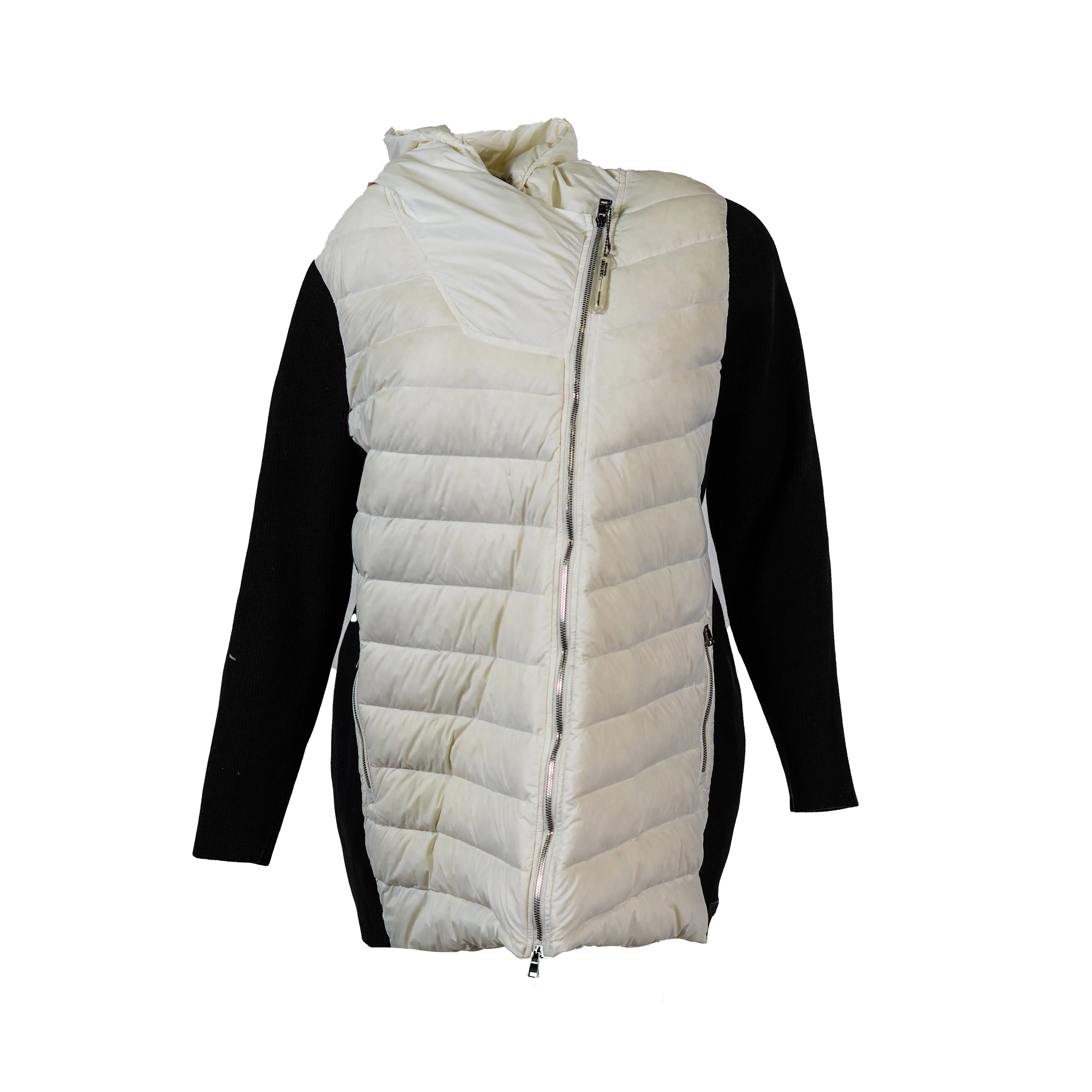 Calvin Klein Women's Plus Size Color Block Hooded Walker Jacket Ivory Black Size 2X