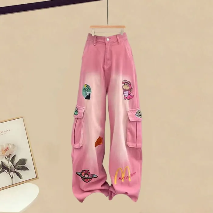 Cartoon Pink Heart T-shirt Cargo Pants