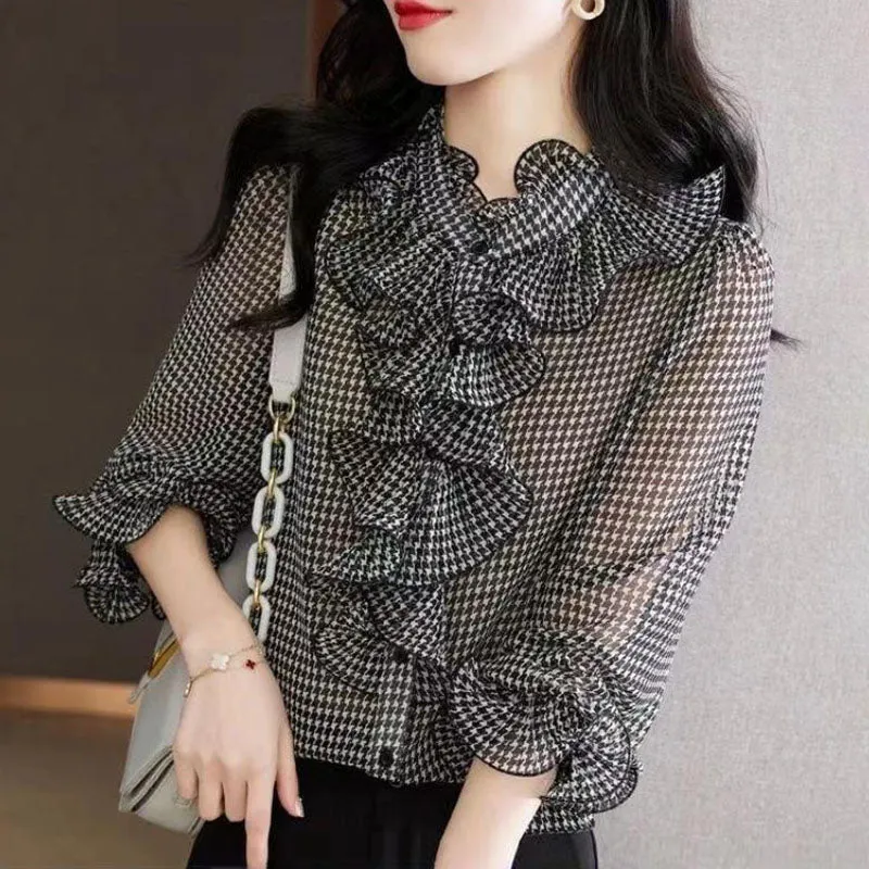 Casual Elegant Ruffle Chiffon Shirt