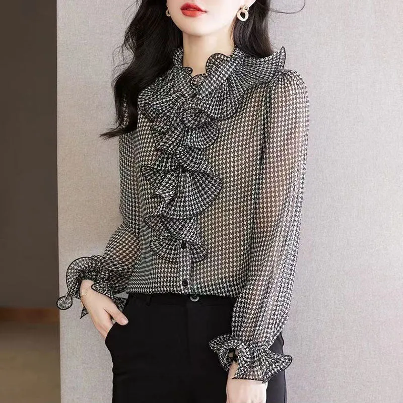 Casual Elegant Ruffle Chiffon Shirt