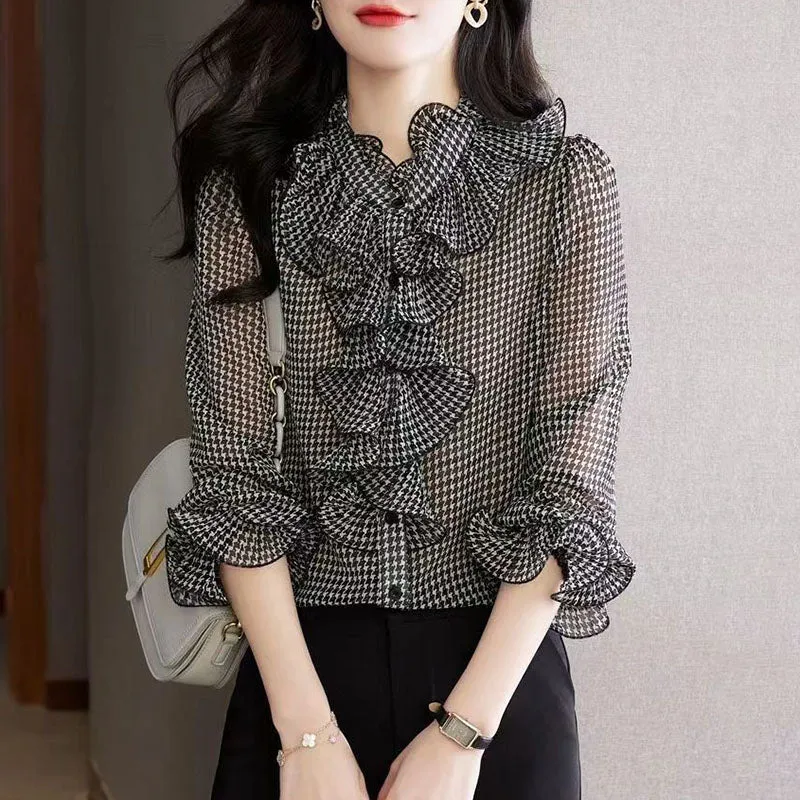 Casual Elegant Ruffle Chiffon Shirt