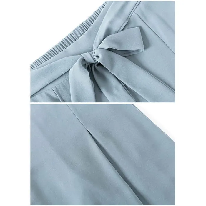 Chic Printed T-Shirt Chiffon Lace Up Split Pants Set