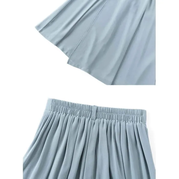 Chic Printed T-Shirt Chiffon Lace Up Split Pants Set