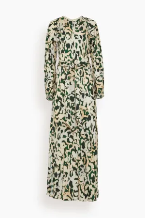 Cloque Satin Long Sleeve Dress in Malachite