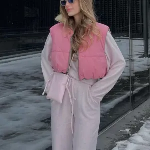 Colorblock Fashion Stand-Up Collar Padded Short Vest Wholesale Coats