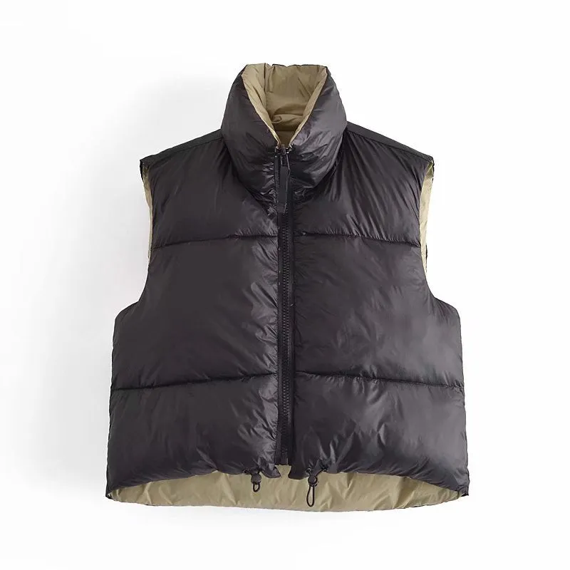 Colorblock Fashion Stand-Up Collar Padded Short Vest Wholesale Coats
