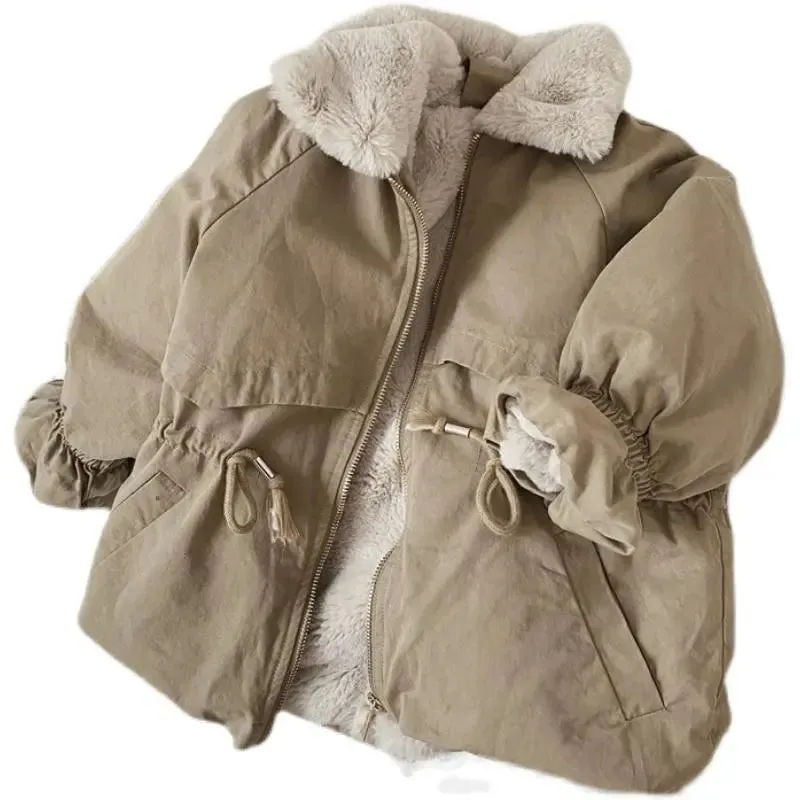 Cozy Khaki Lamb Wool Blend Parkas