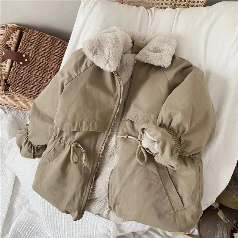 Cozy Khaki Lamb Wool Blend Parkas