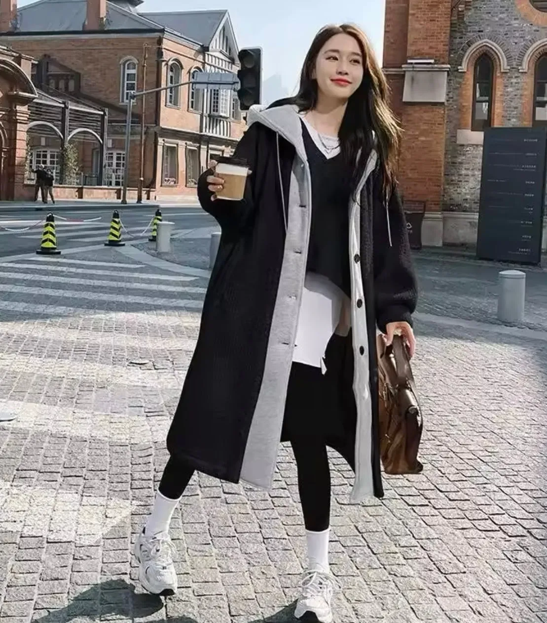 Cozy Oversized Faked Two Piece Hooded Coat with Fleece Lining