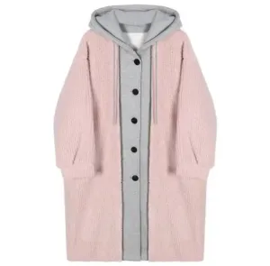 Cozy Oversized Faked Two Piece Hooded Coat with Fleece Lining