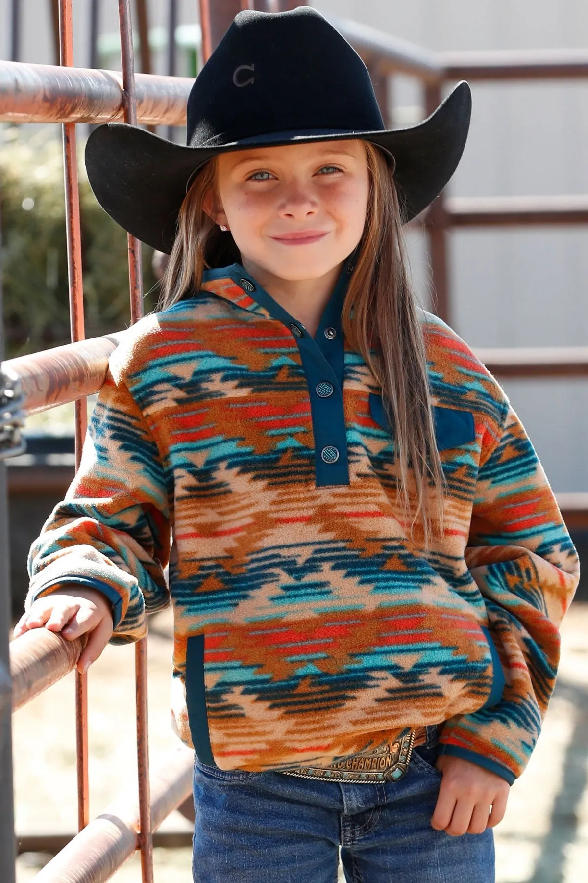 Cruel Denim Girl's Southwestern Polar Fleece Pullover - Khaki