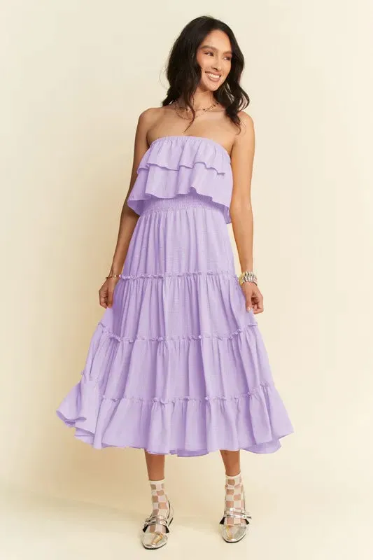 Davi & Dani Tiered Flowing Tube Midi Dress