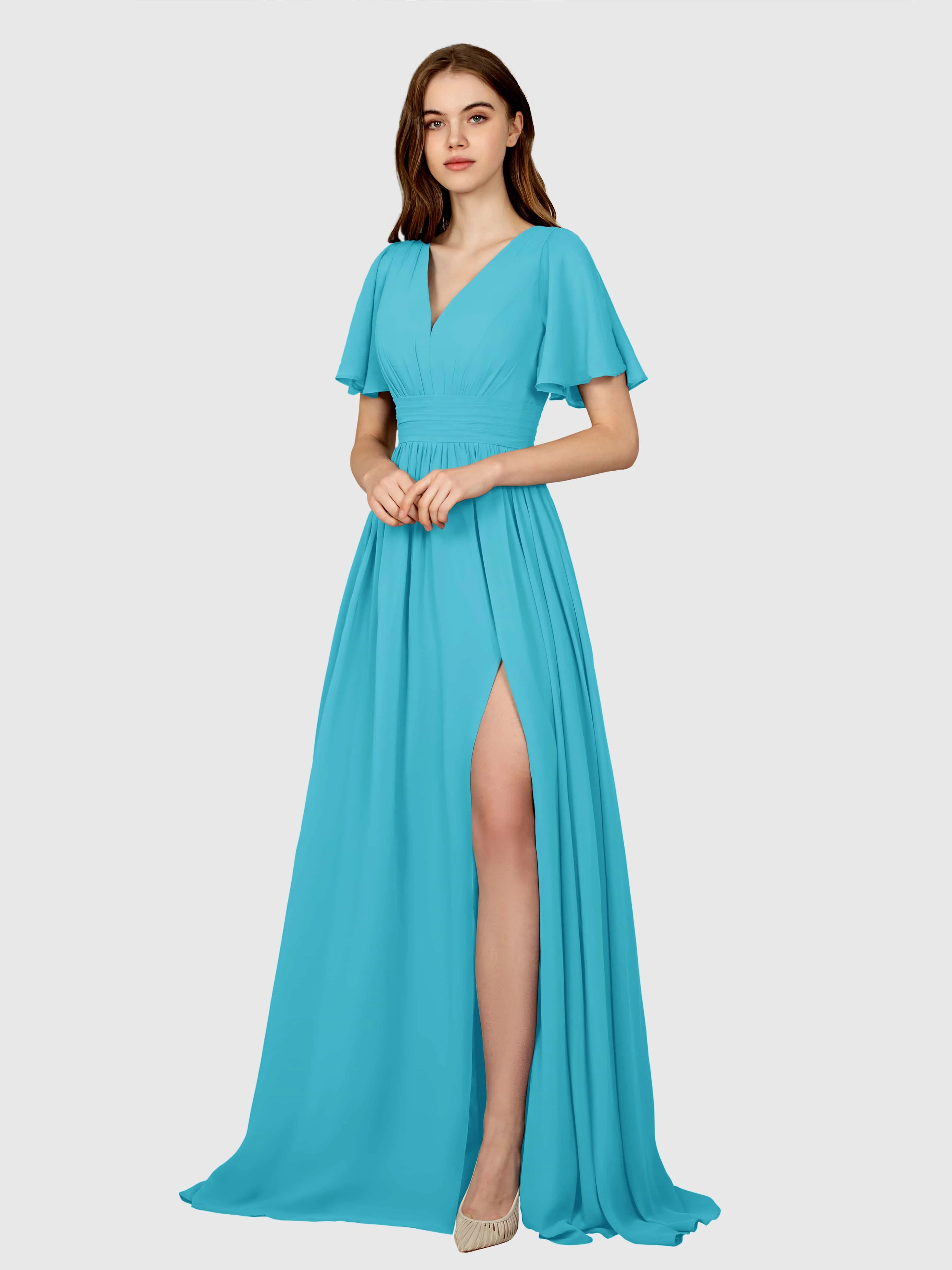 Eleanor Flowing A-Line Ruched Floor Length Bridesmaid Dresses
