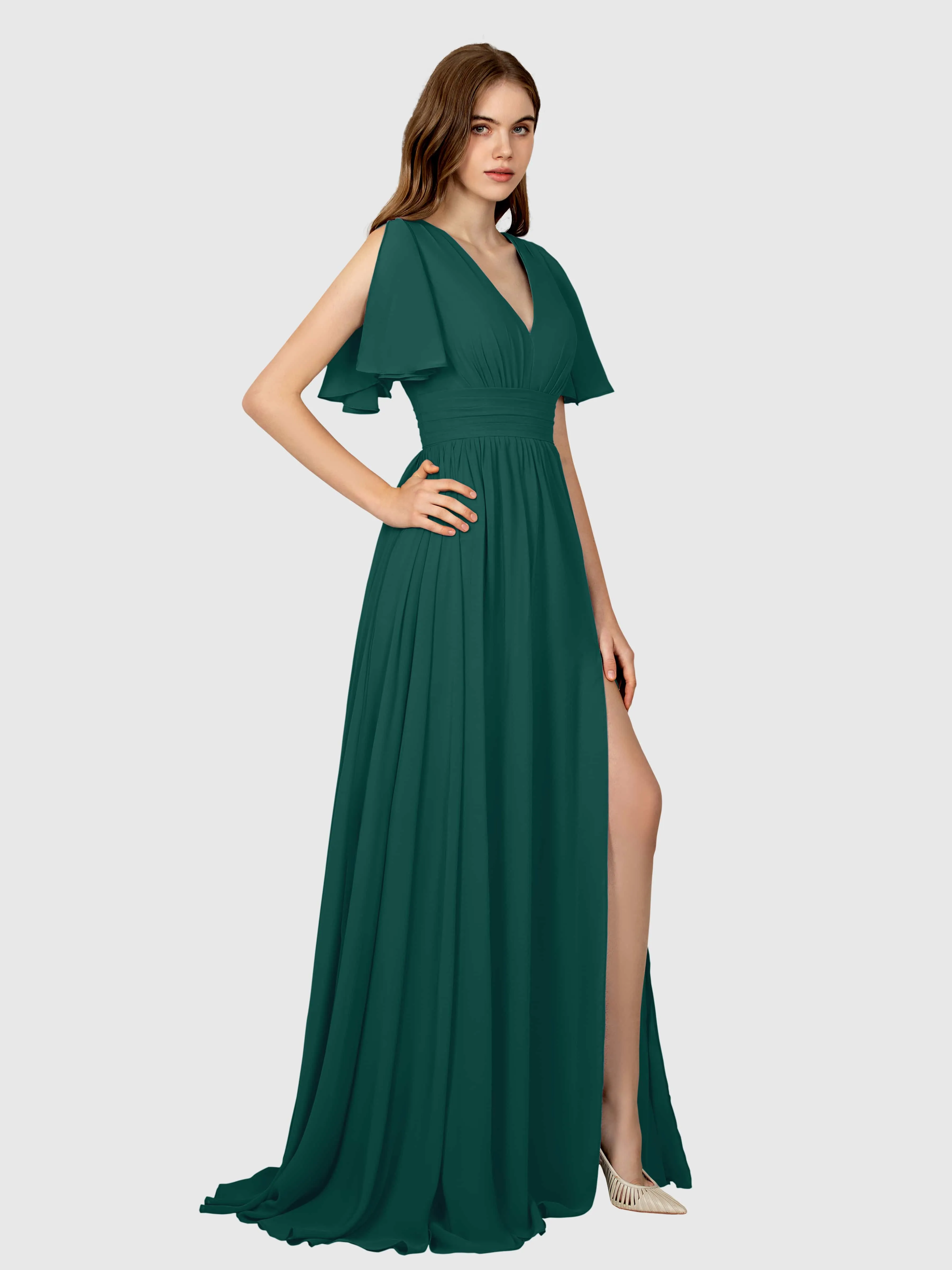 Eleanor Flowing A-Line Ruched Floor Length Bridesmaid Dresses