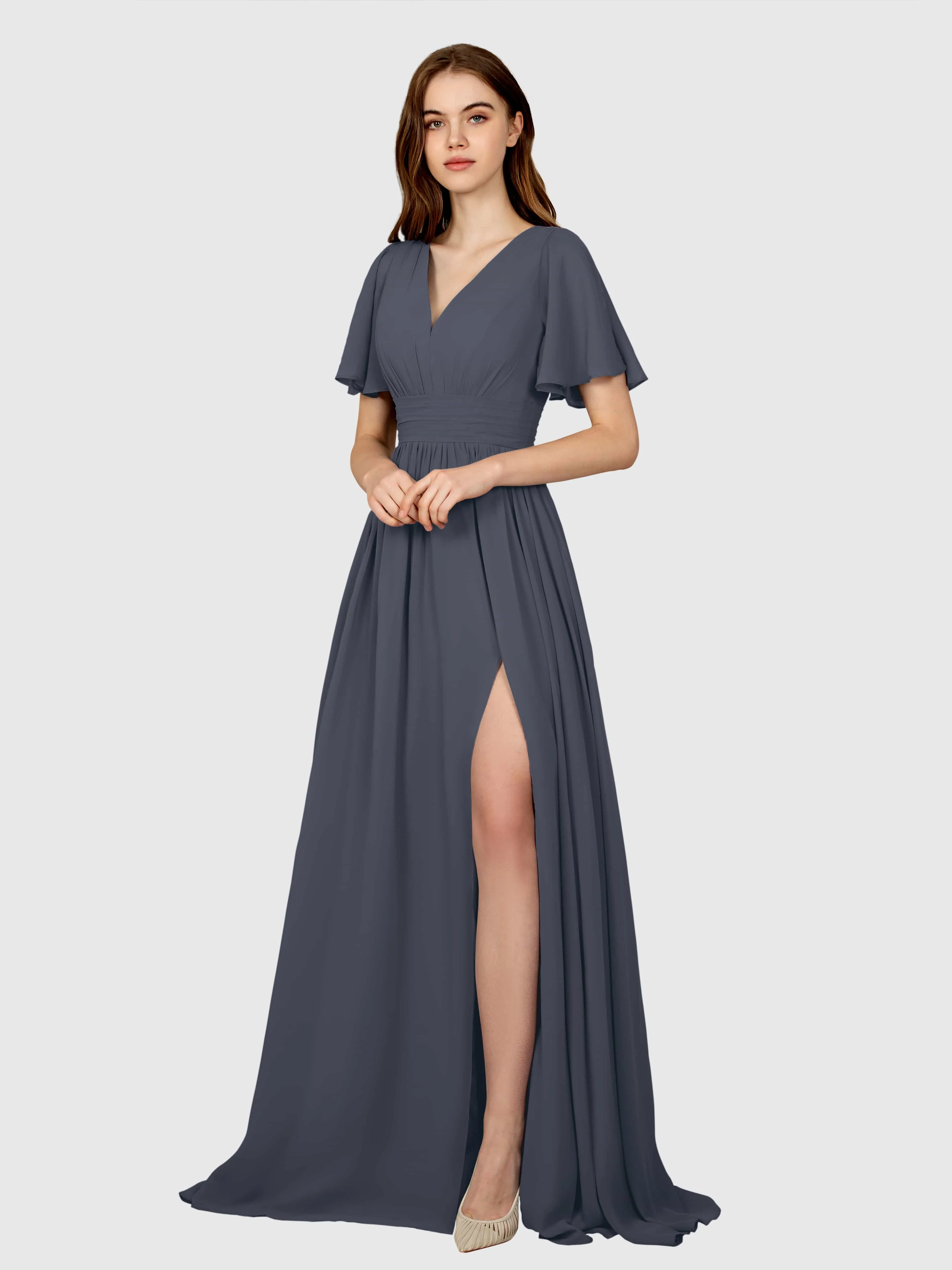 Eleanor Flowing A-Line Ruched Floor Length Bridesmaid Dresses