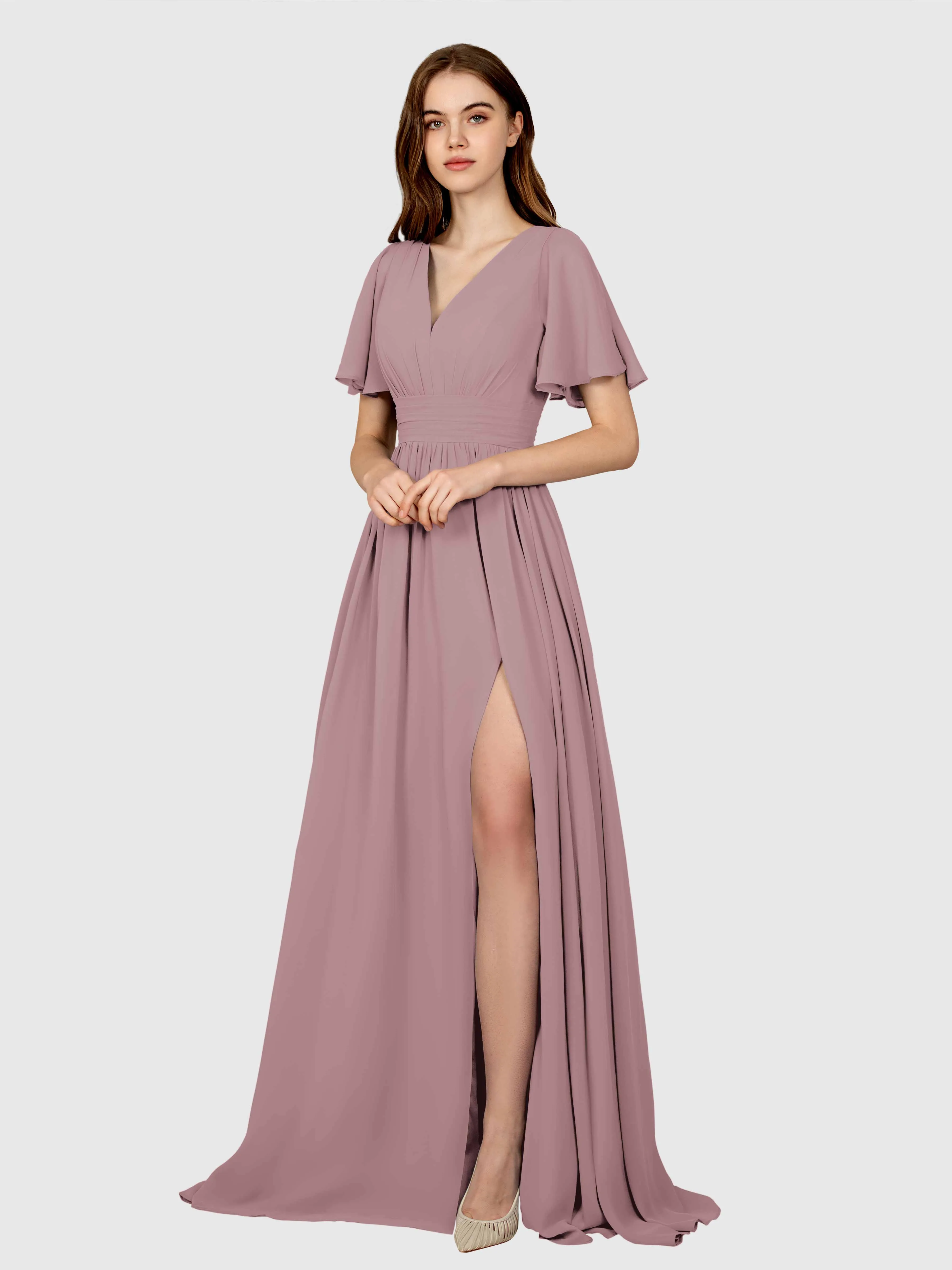 Eleanor Flowing A-Line Ruched Floor Length Bridesmaid Dresses