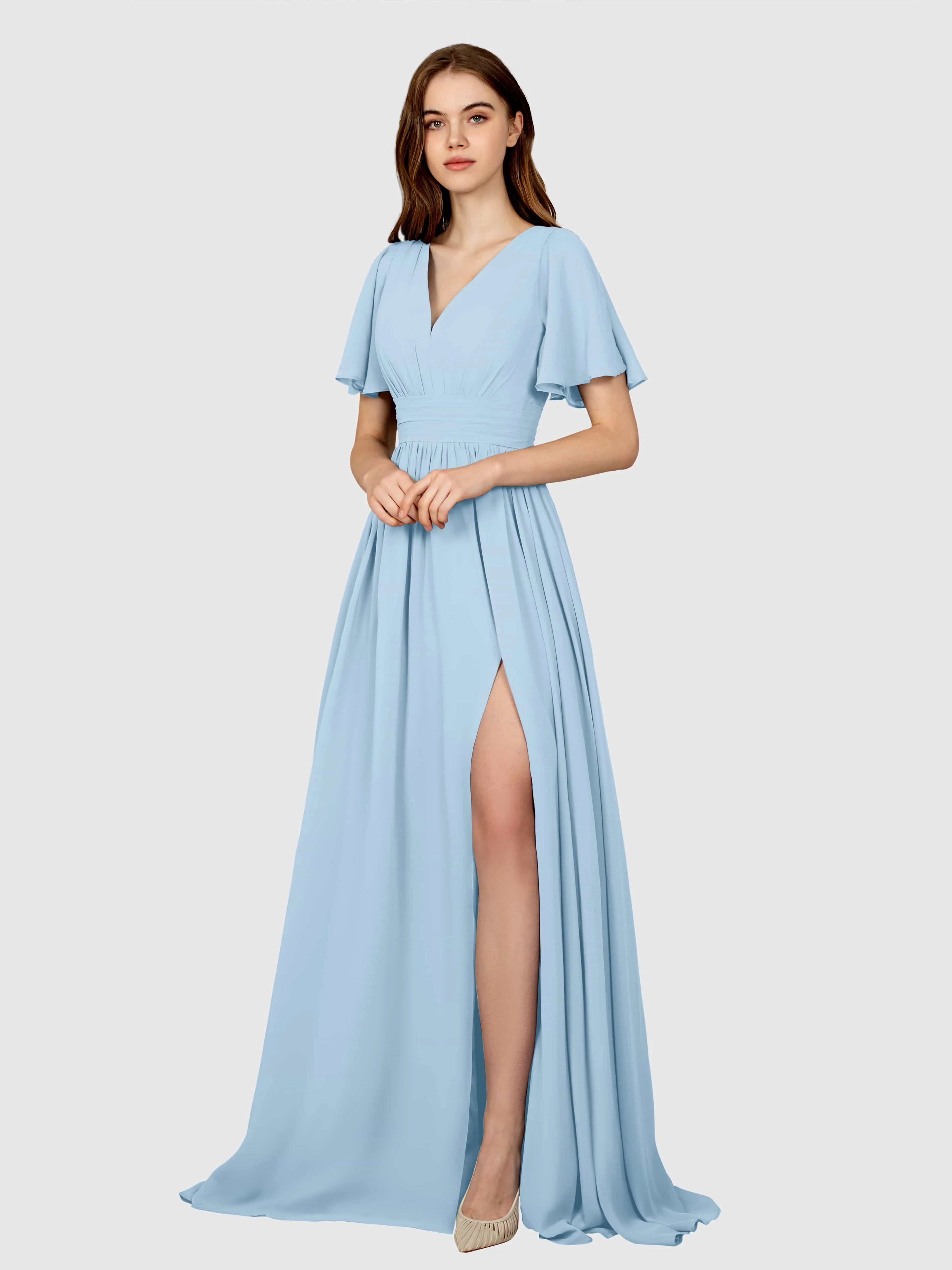 Eleanor Flowing A-Line Ruched Floor Length Bridesmaid Dresses