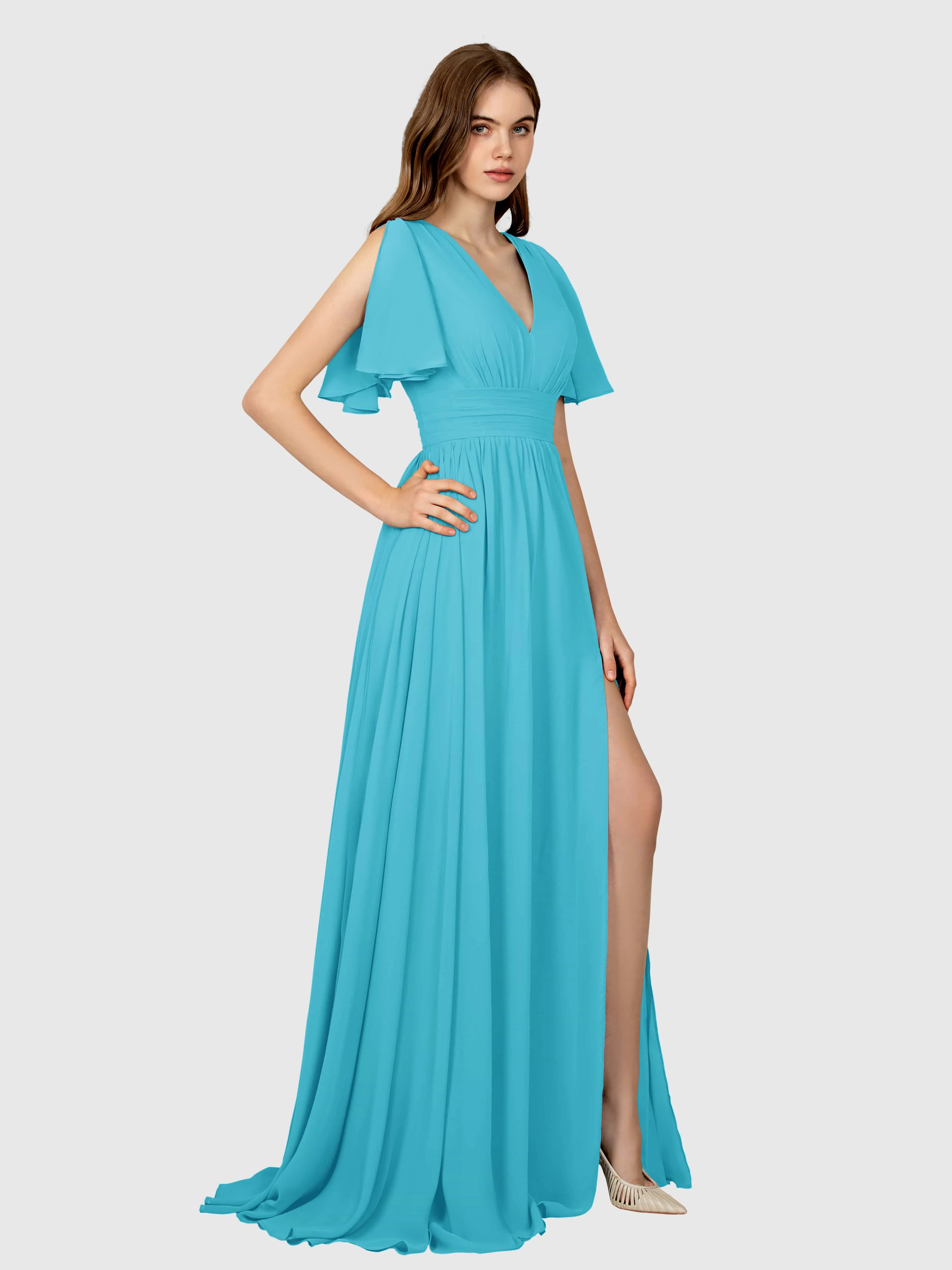 Eleanor Flowing A-Line Ruched Floor Length Bridesmaid Dresses