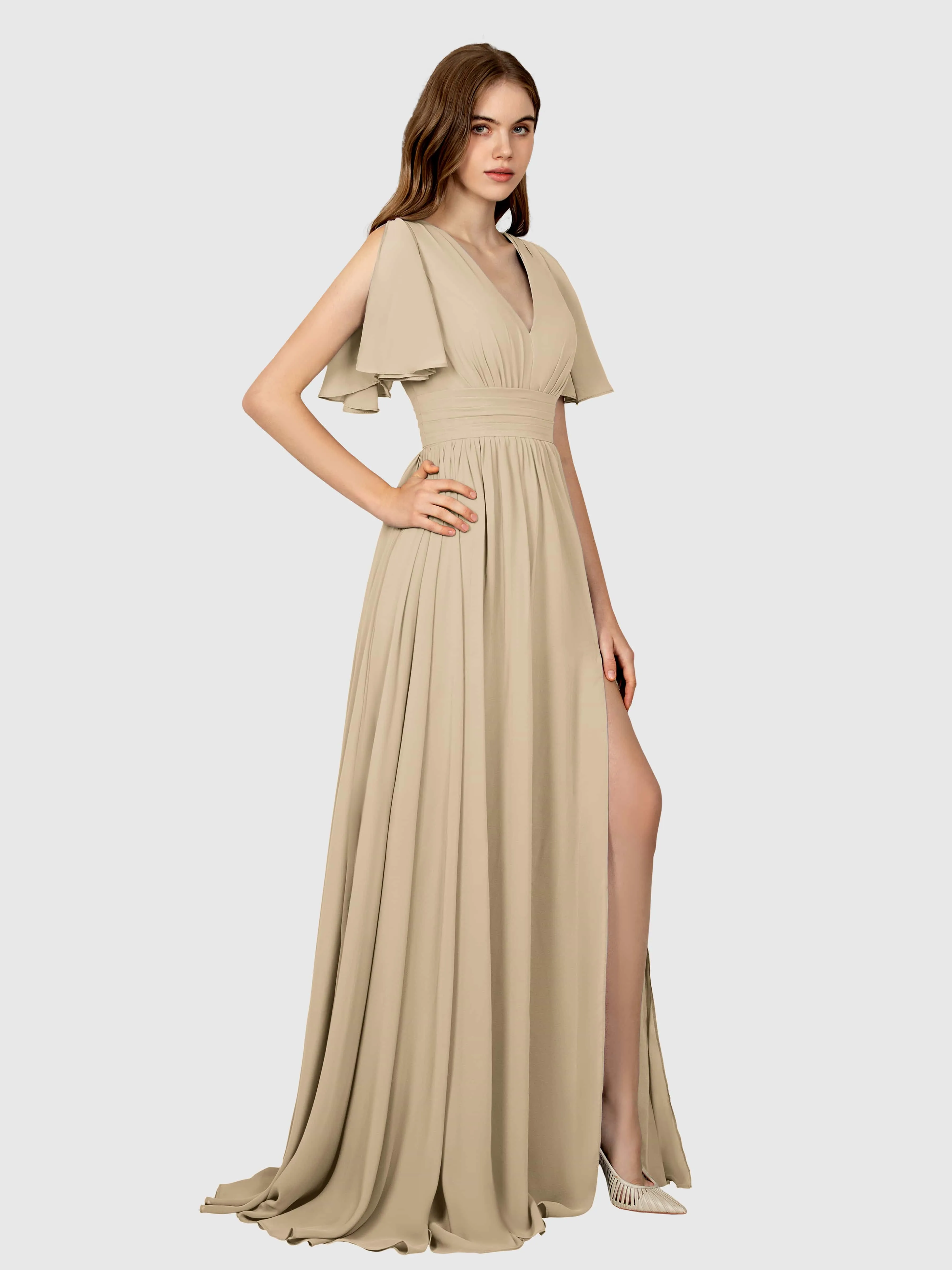 Eleanor Flowing A-Line Ruched Floor Length Bridesmaid Dresses