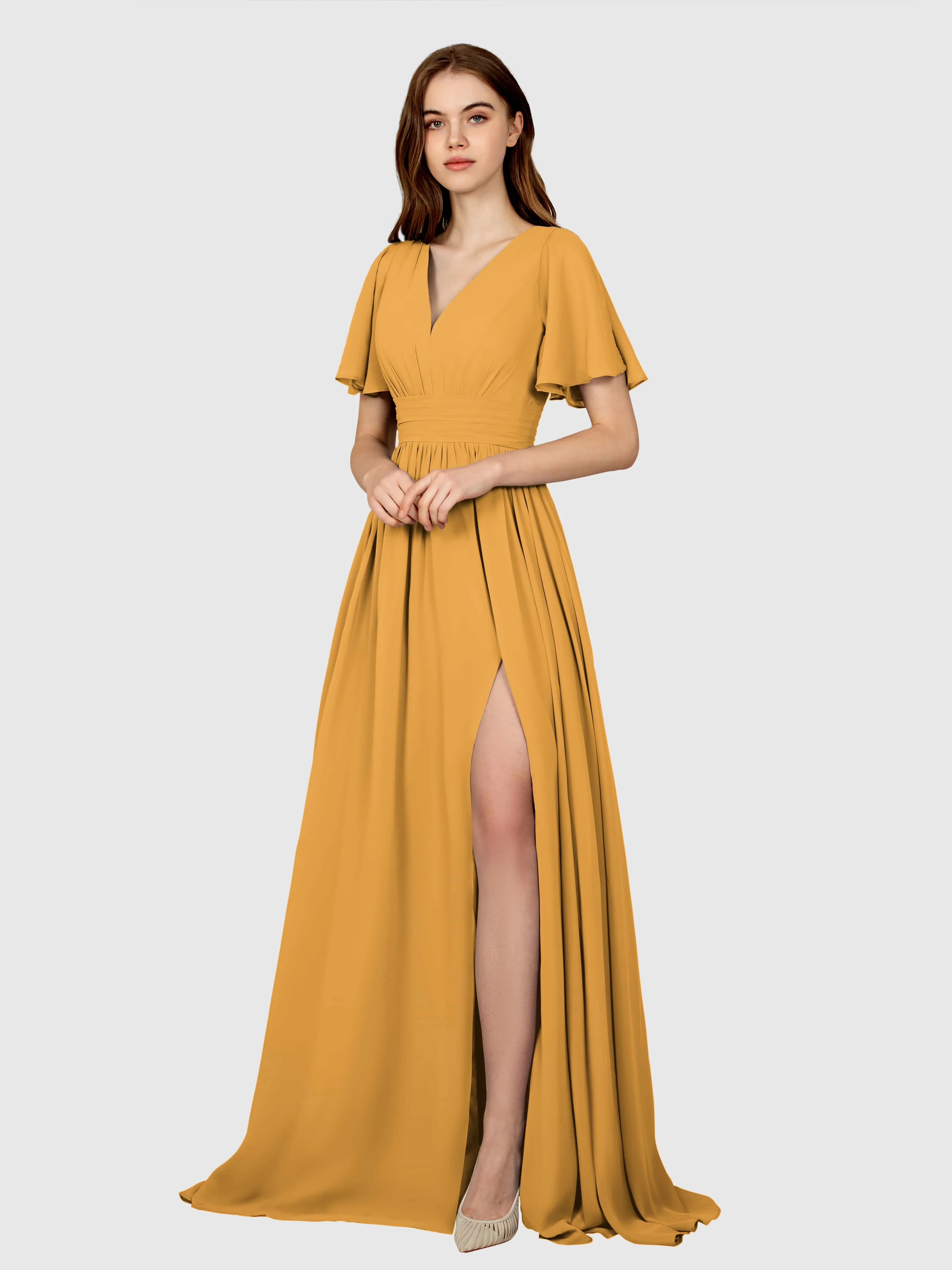 Eleanor Flowing A-Line Ruched Floor Length Bridesmaid Dresses