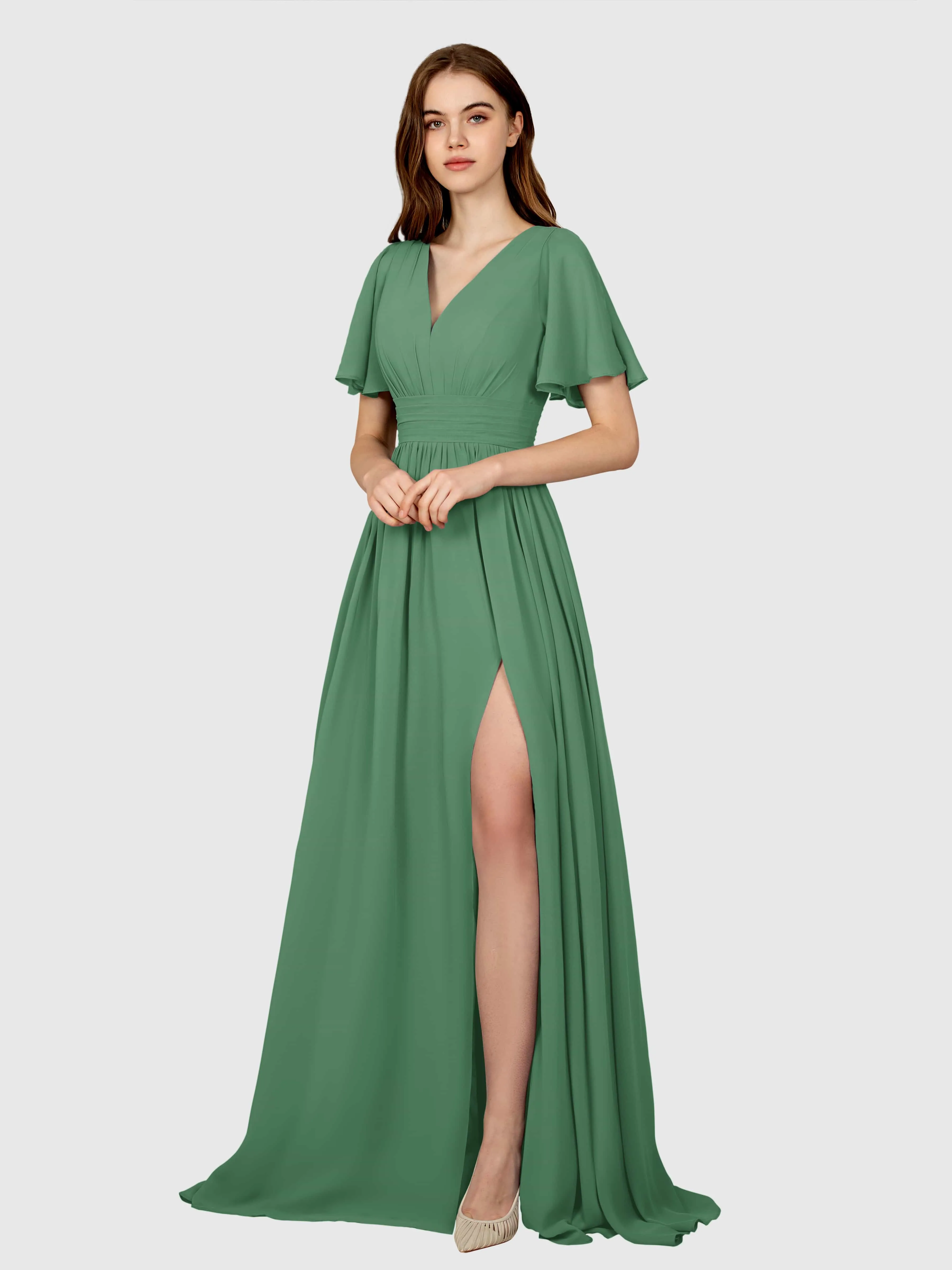 Eleanor Flowing A-Line Ruched Floor Length Bridesmaid Dresses