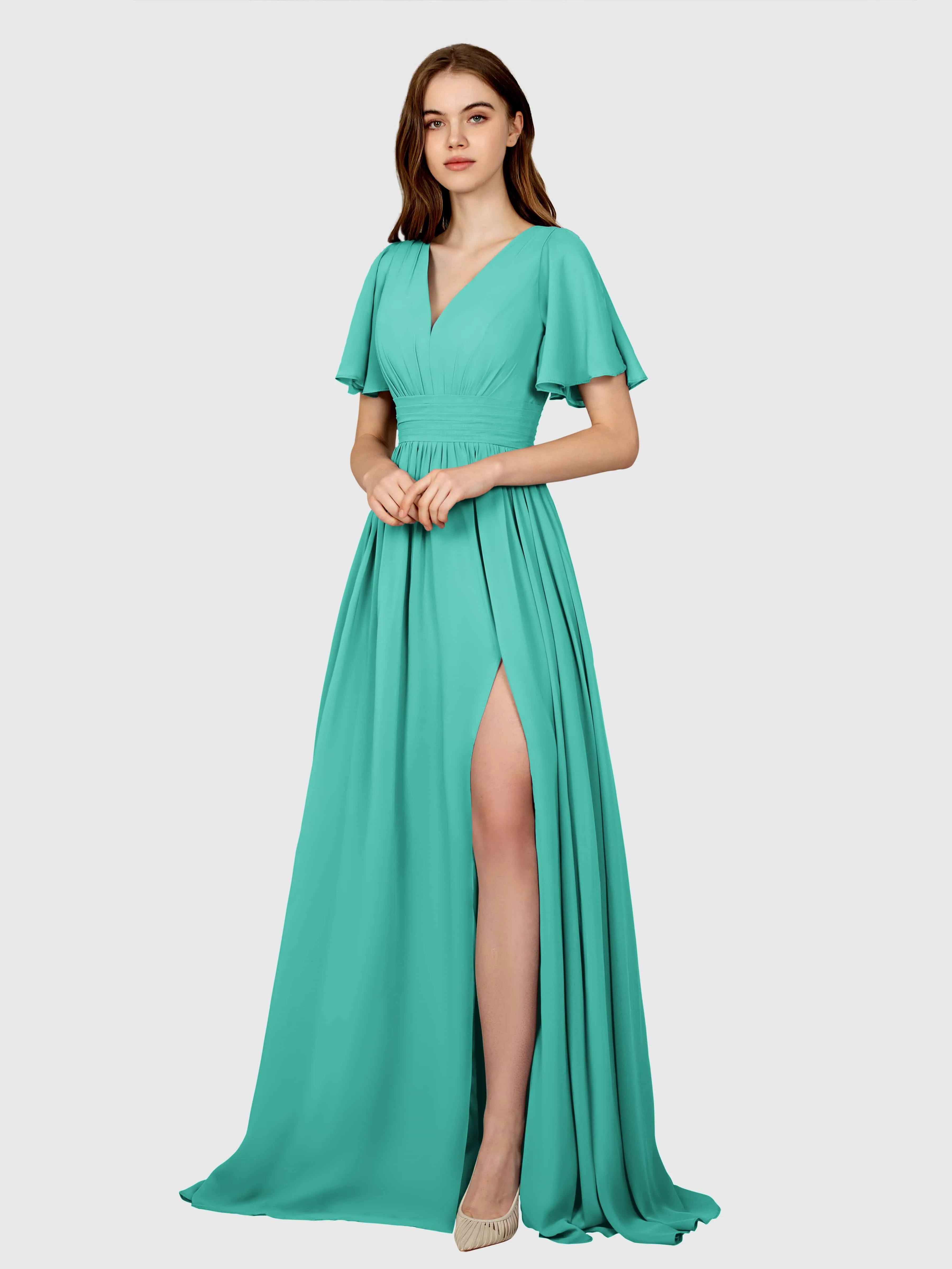 Eleanor Flowing A-Line Ruched Floor Length Bridesmaid Dresses