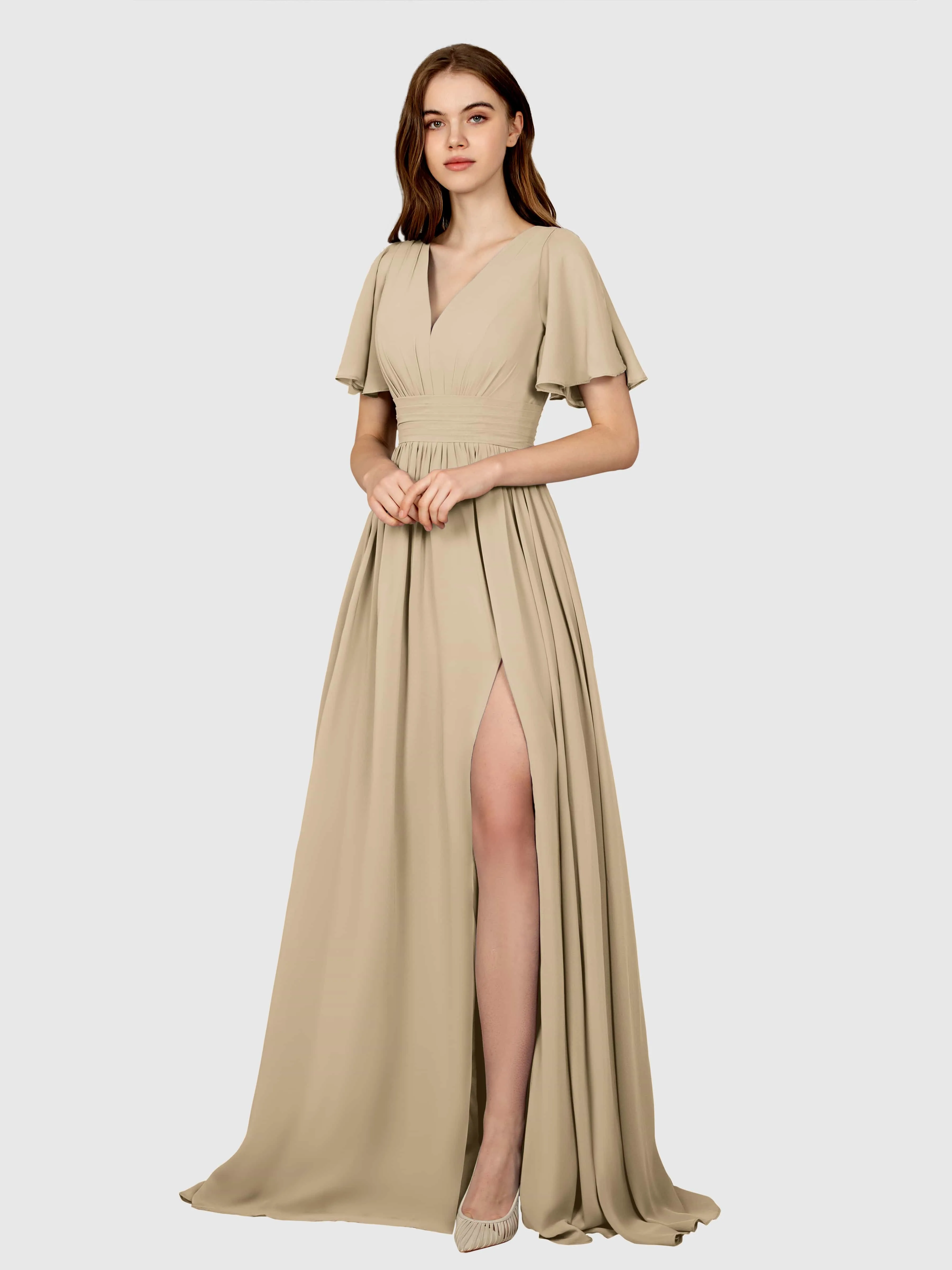Eleanor Flowing A-Line Ruched Floor Length Bridesmaid Dresses