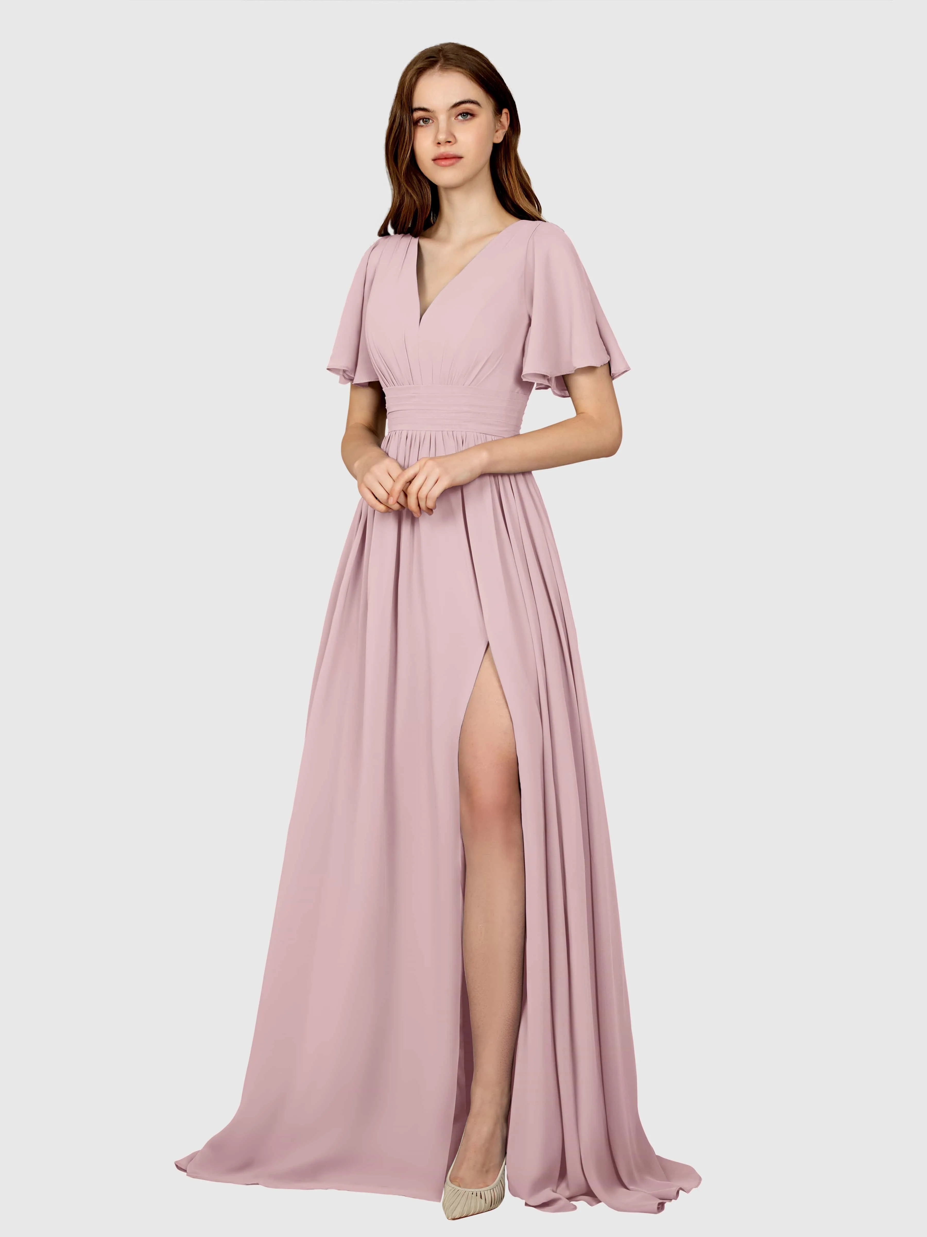 Eleanor Flowing A-Line Ruched Floor Length Bridesmaid Dresses