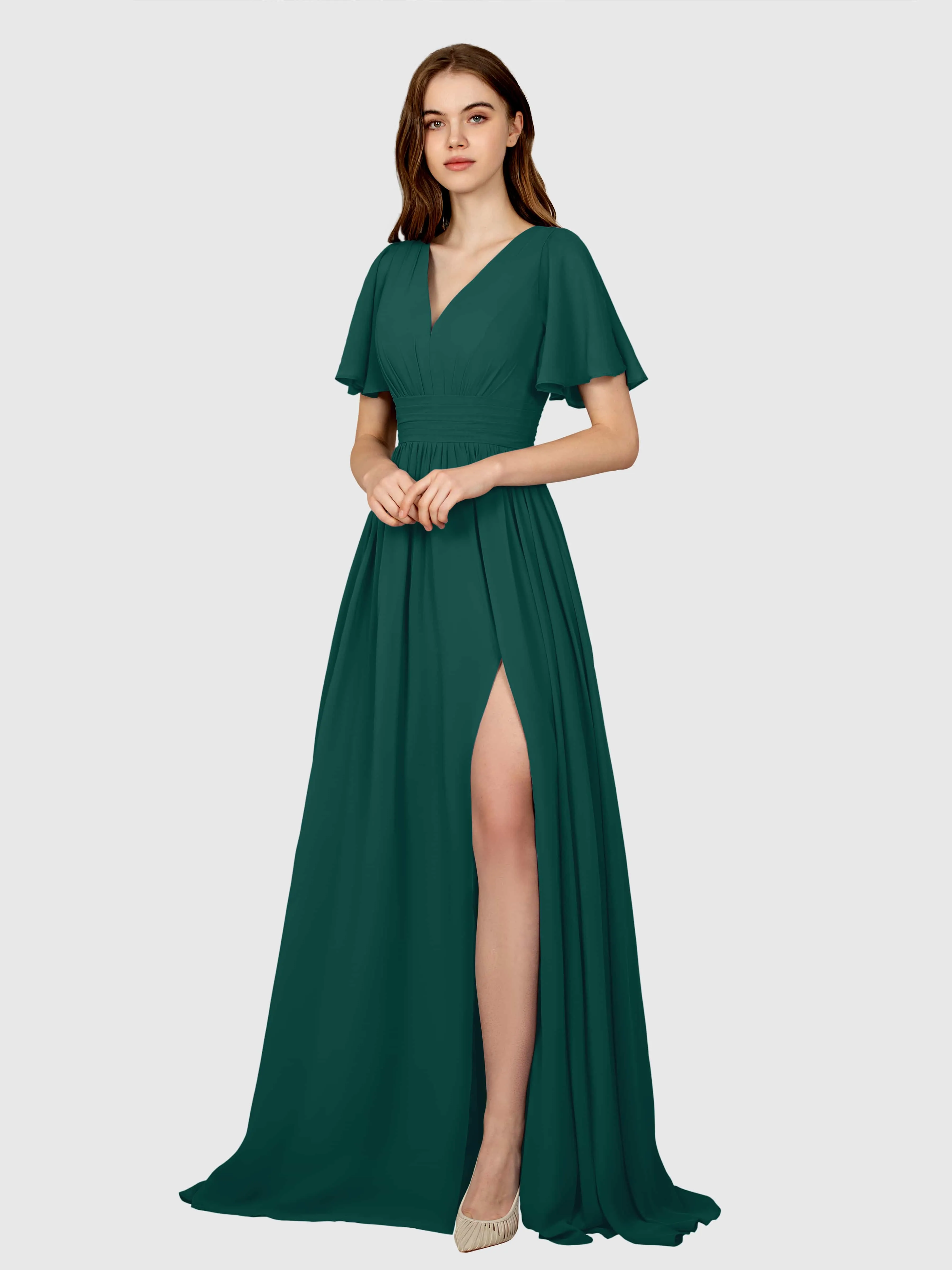 Eleanor Flowing A-Line Ruched Floor Length Bridesmaid Dresses
