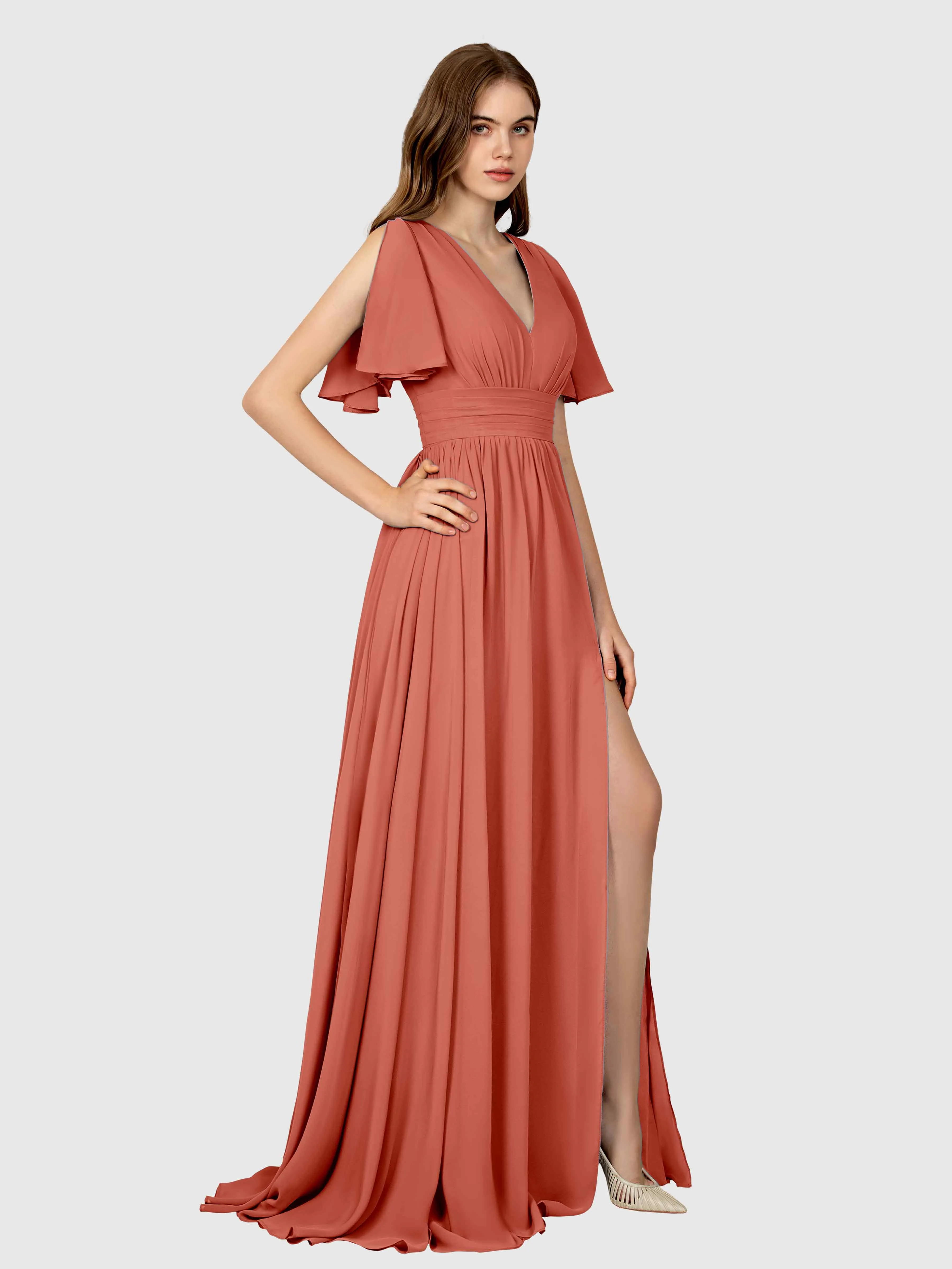 Eleanor Flowing A-Line Ruched Floor Length Bridesmaid Dresses