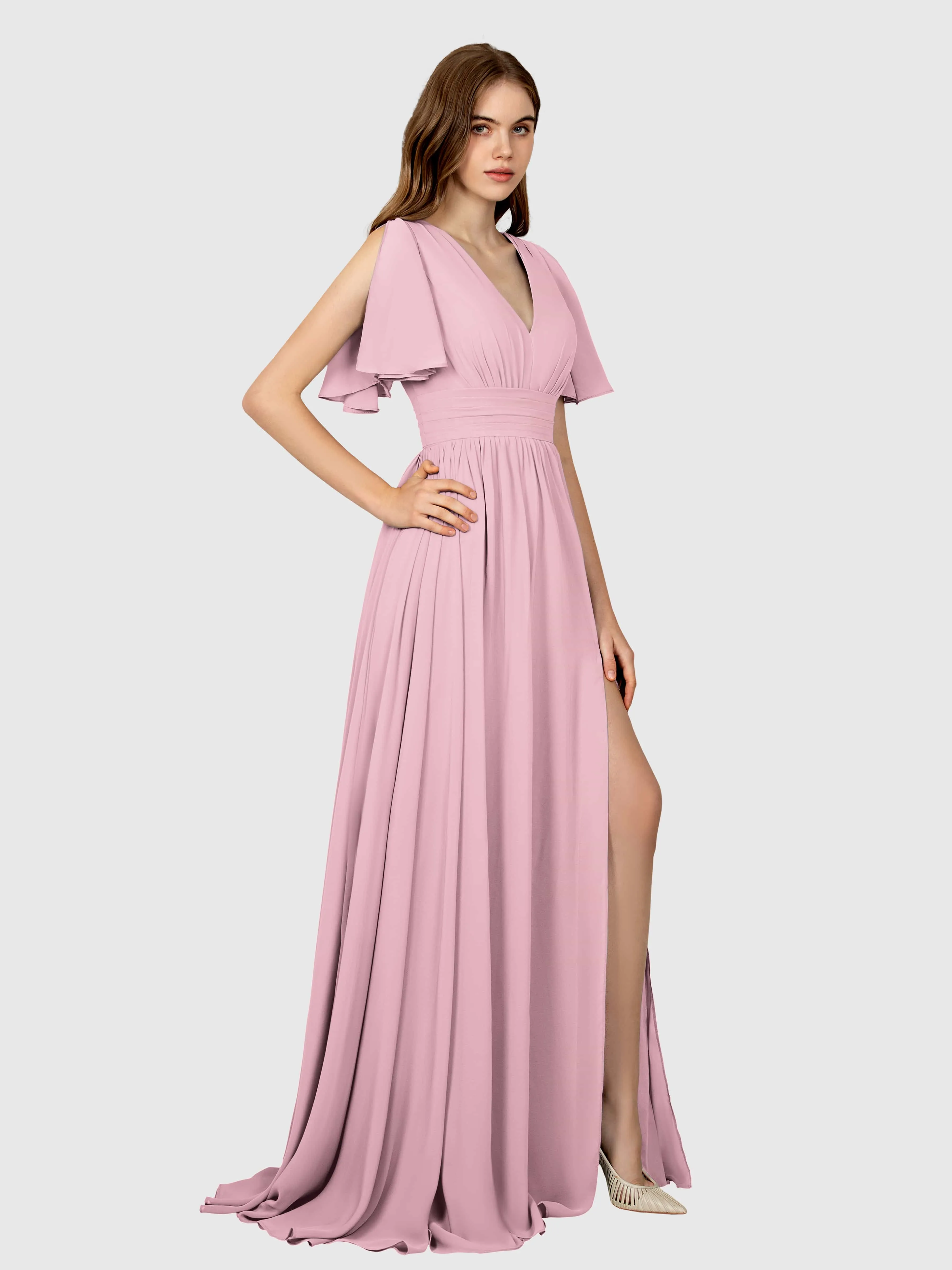 Eleanor Flowing A-Line Ruched Floor Length Bridesmaid Dresses