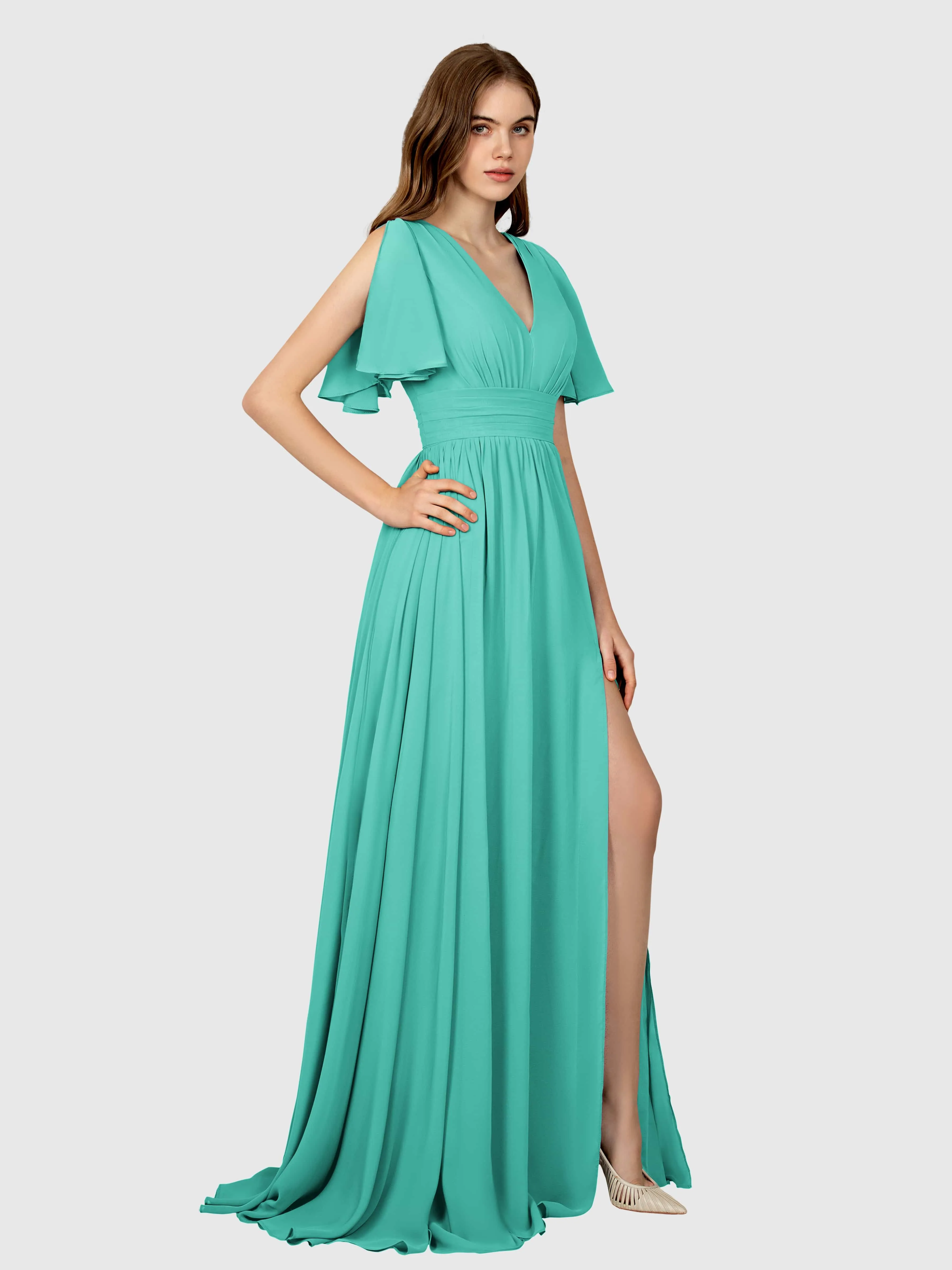 Eleanor Flowing A-Line Ruched Floor Length Bridesmaid Dresses