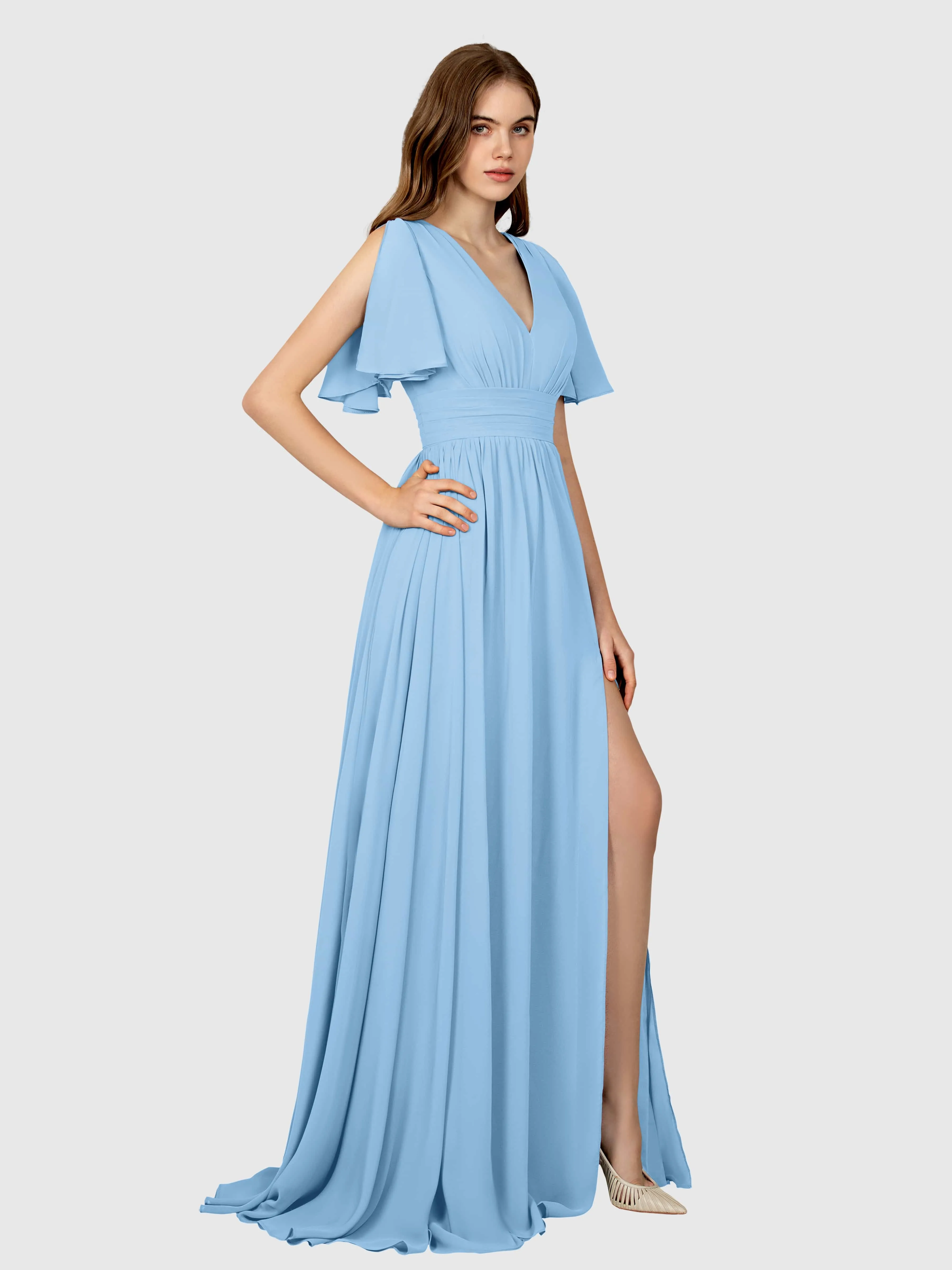 Eleanor Flowing A-Line Ruched Floor Length Bridesmaid Dresses