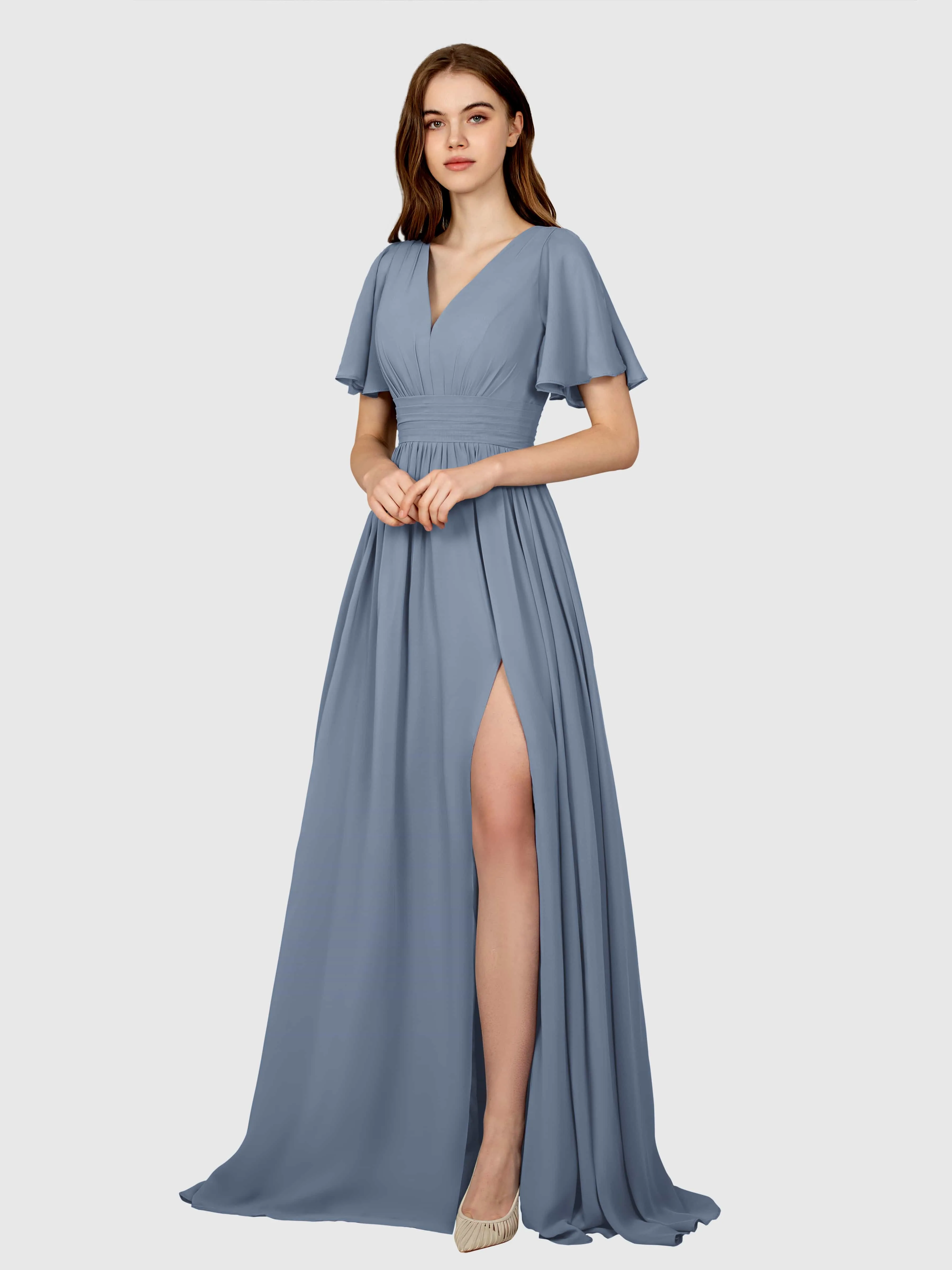 Eleanor Flowing A-Line Ruched Floor Length Bridesmaid Dresses