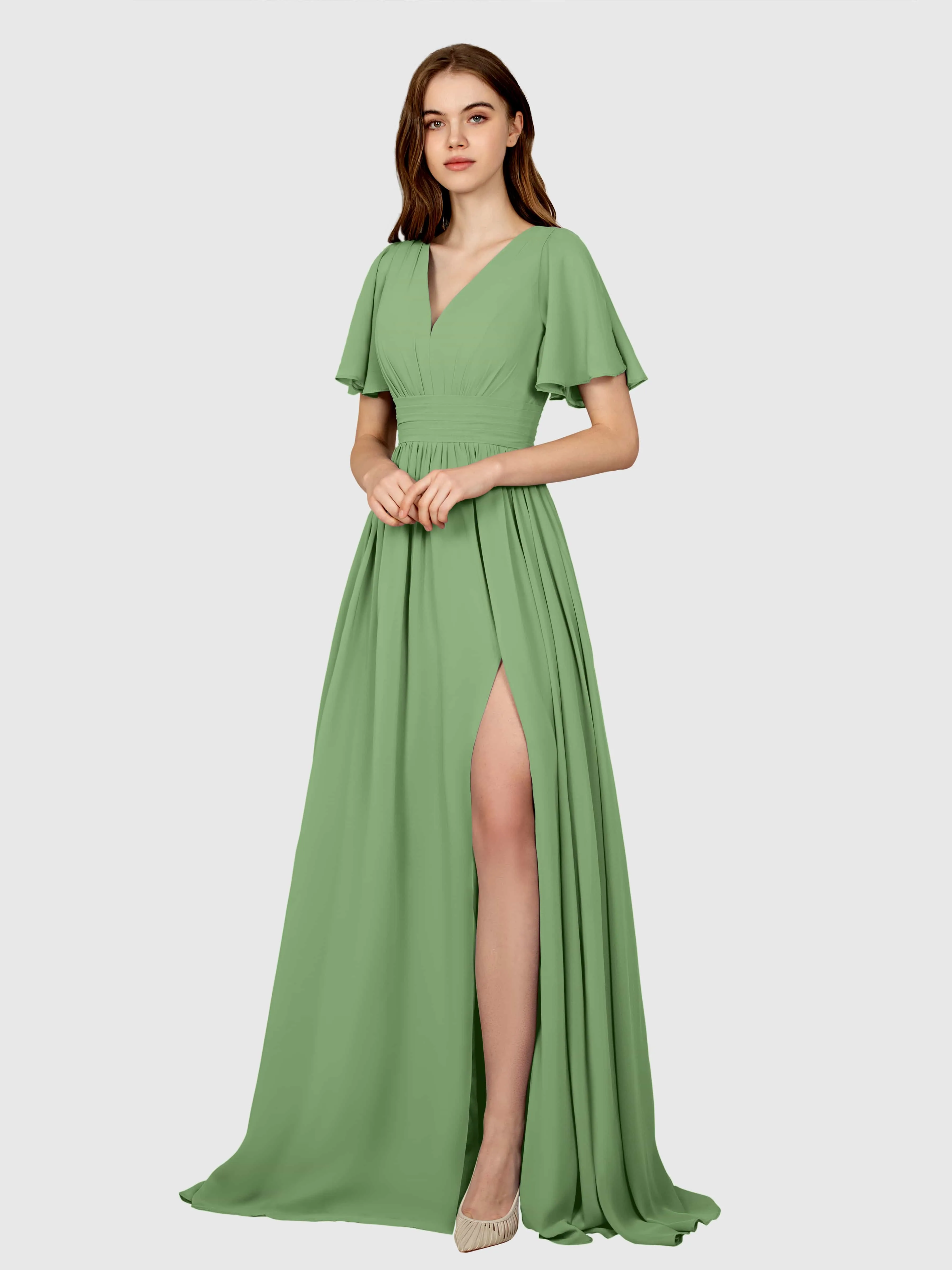Eleanor Flowing A-Line Ruched Floor Length Bridesmaid Dresses