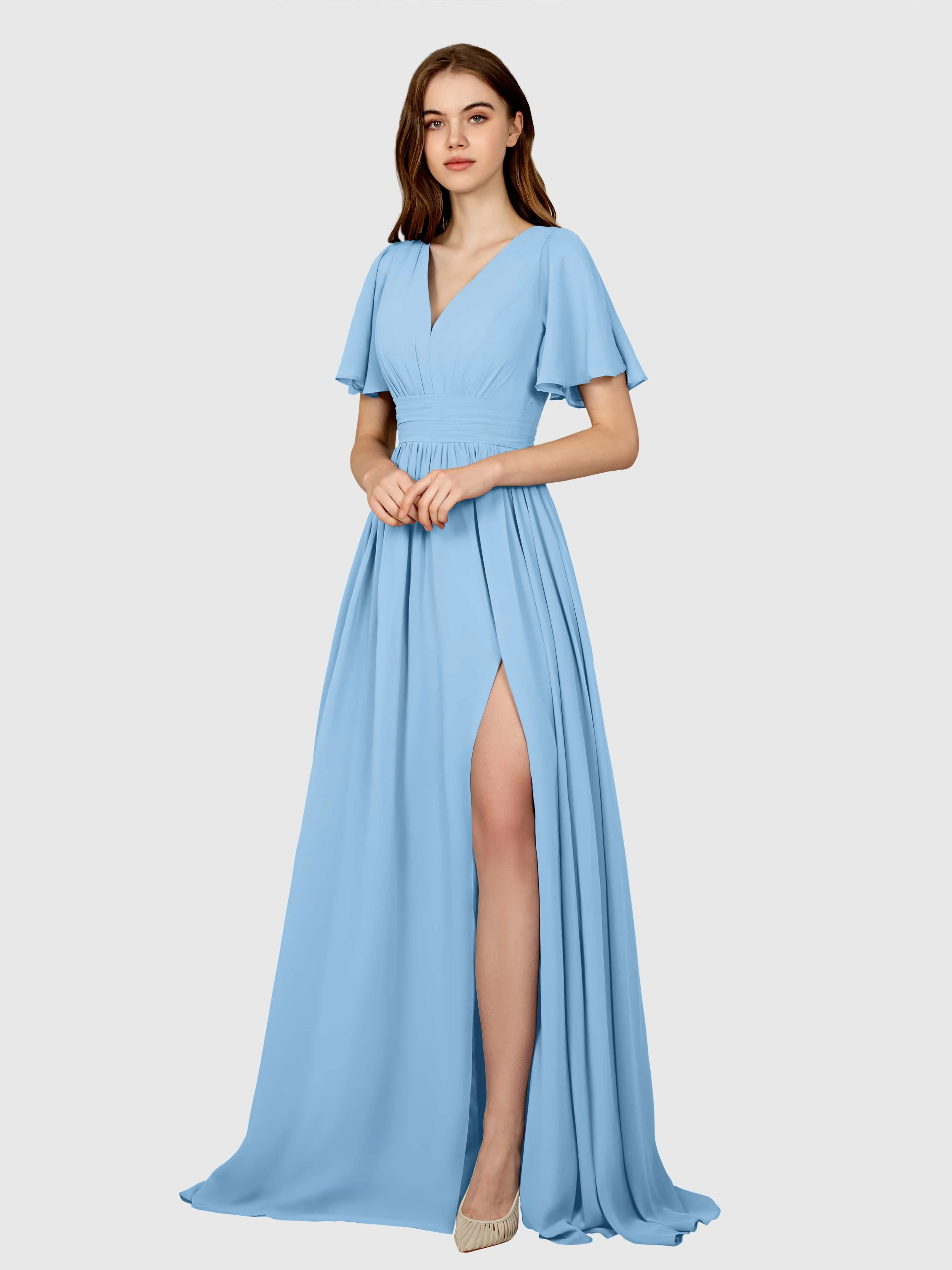 Eleanor Flowing A-Line Ruched Floor Length Bridesmaid Dresses
