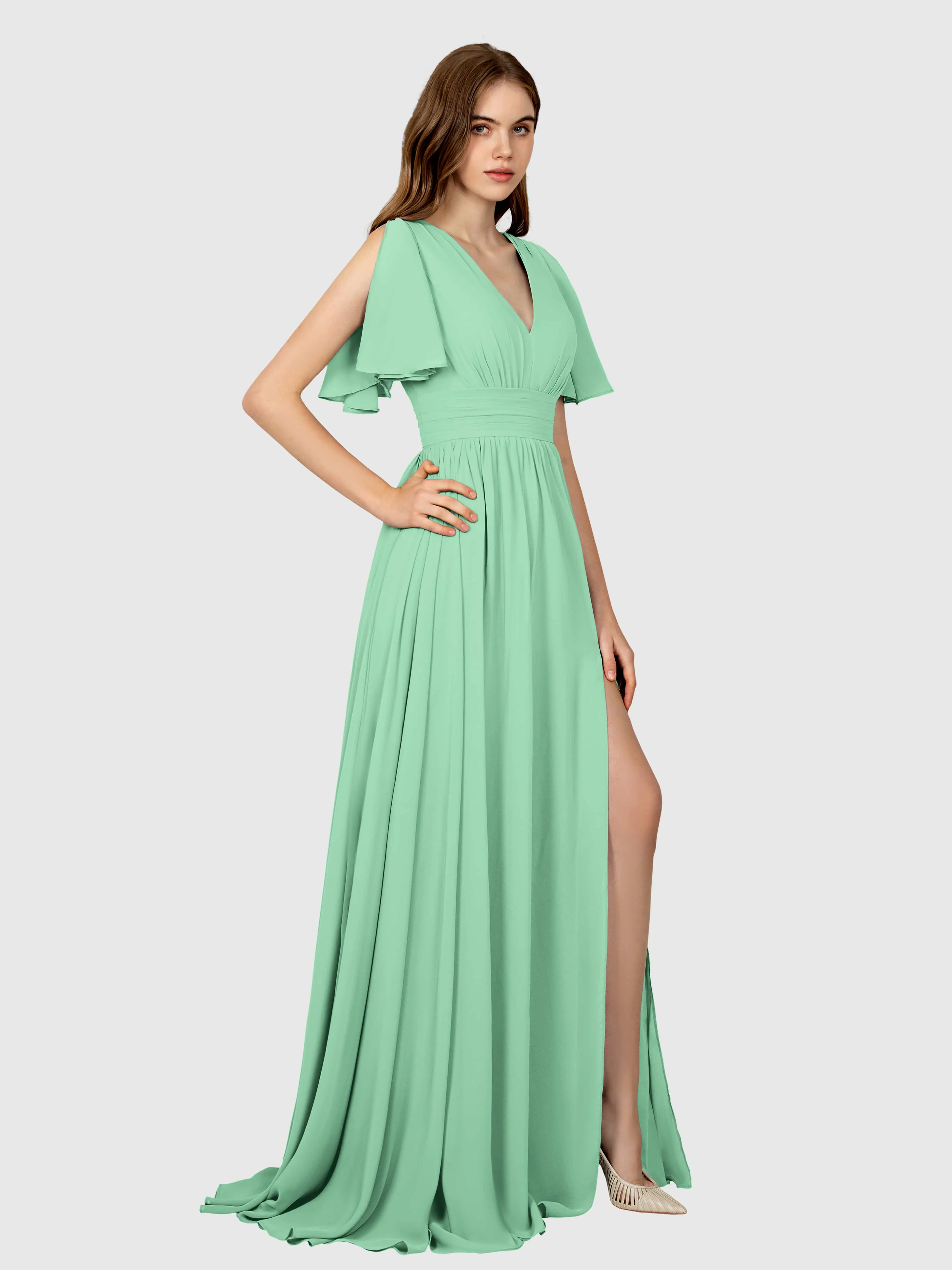 Eleanor Flowing A-Line Ruched Floor Length Bridesmaid Dresses