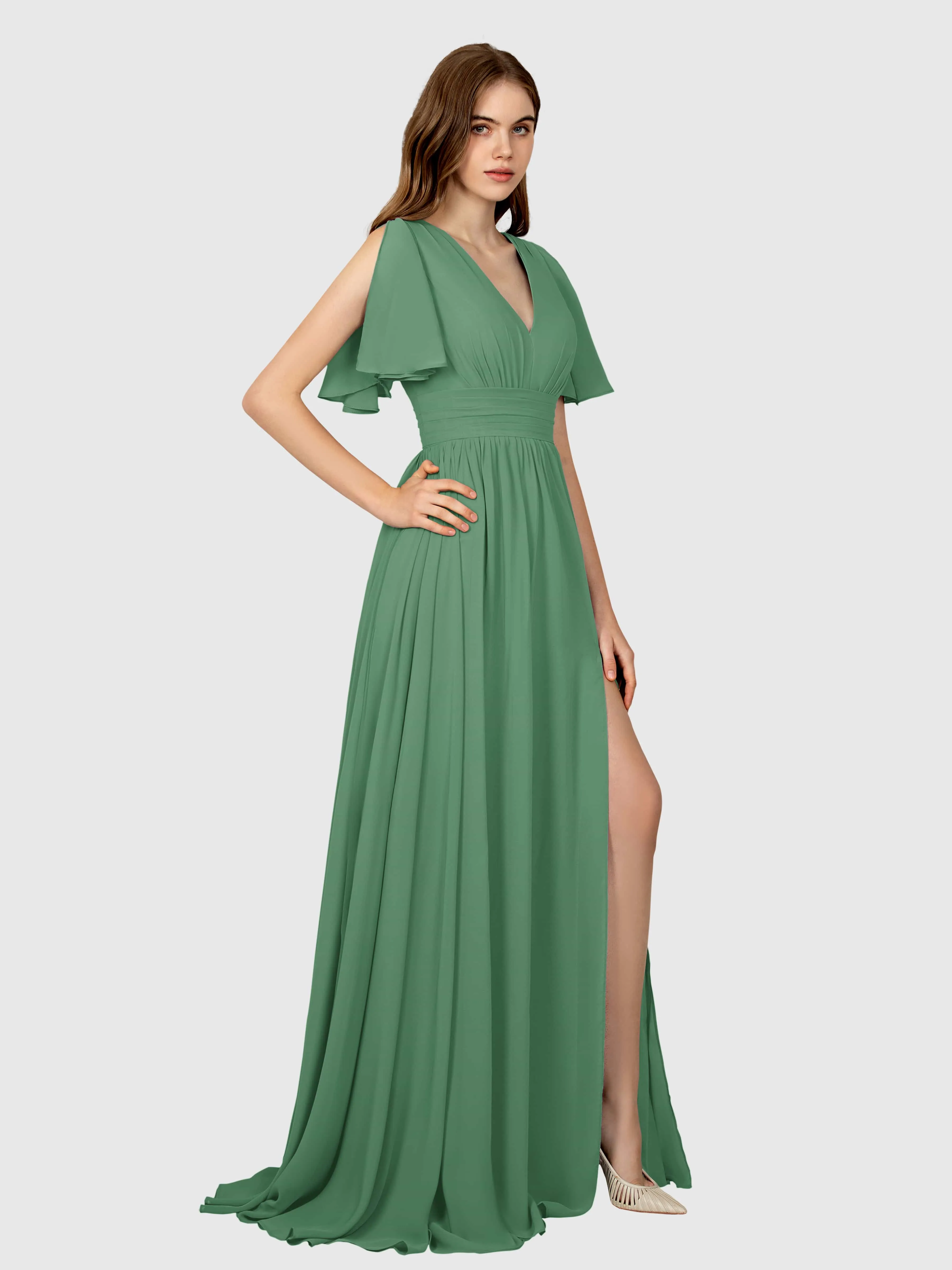 Eleanor Flowing A-Line Ruched Floor Length Bridesmaid Dresses