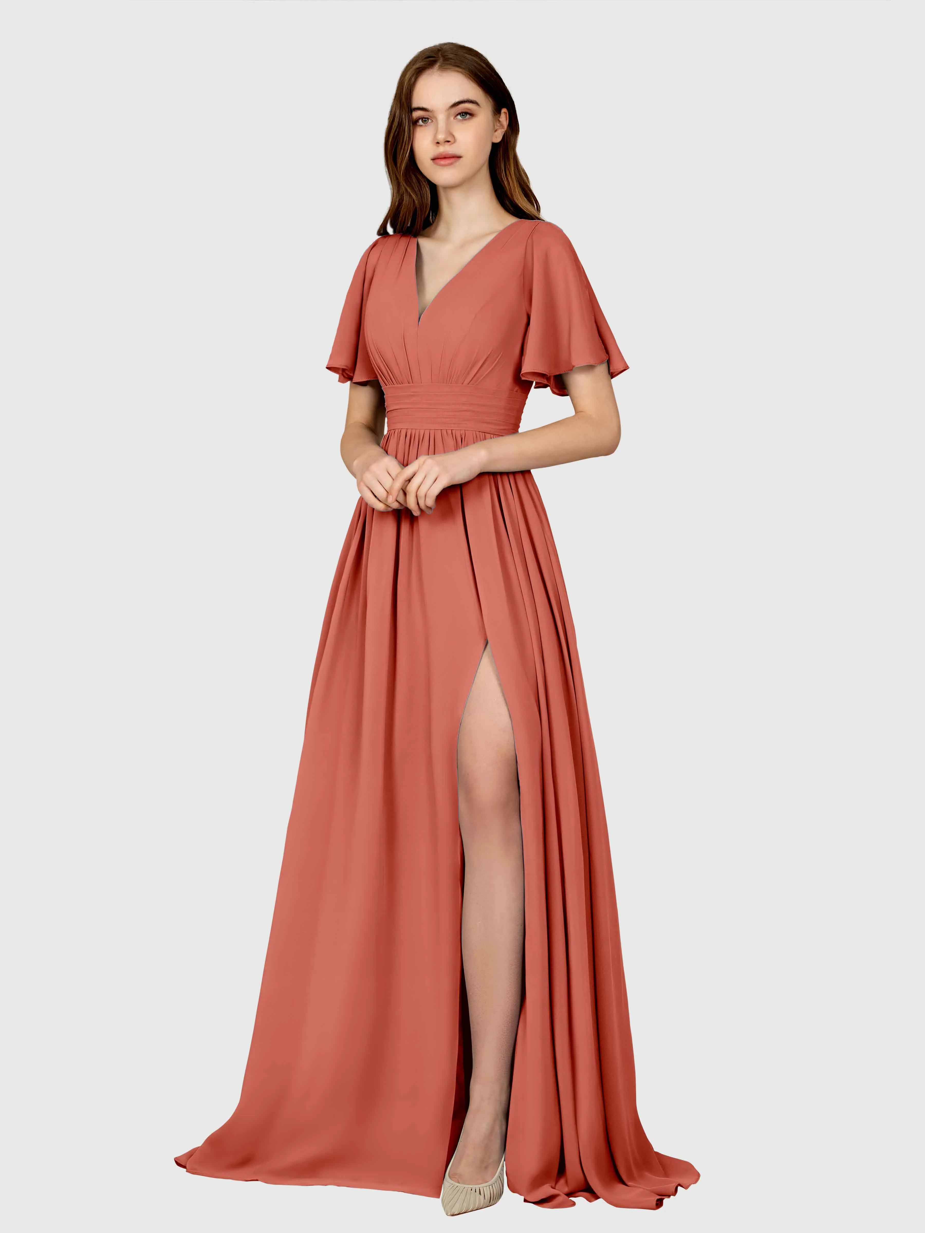 Eleanor Flowing A-Line Ruched Floor Length Bridesmaid Dresses