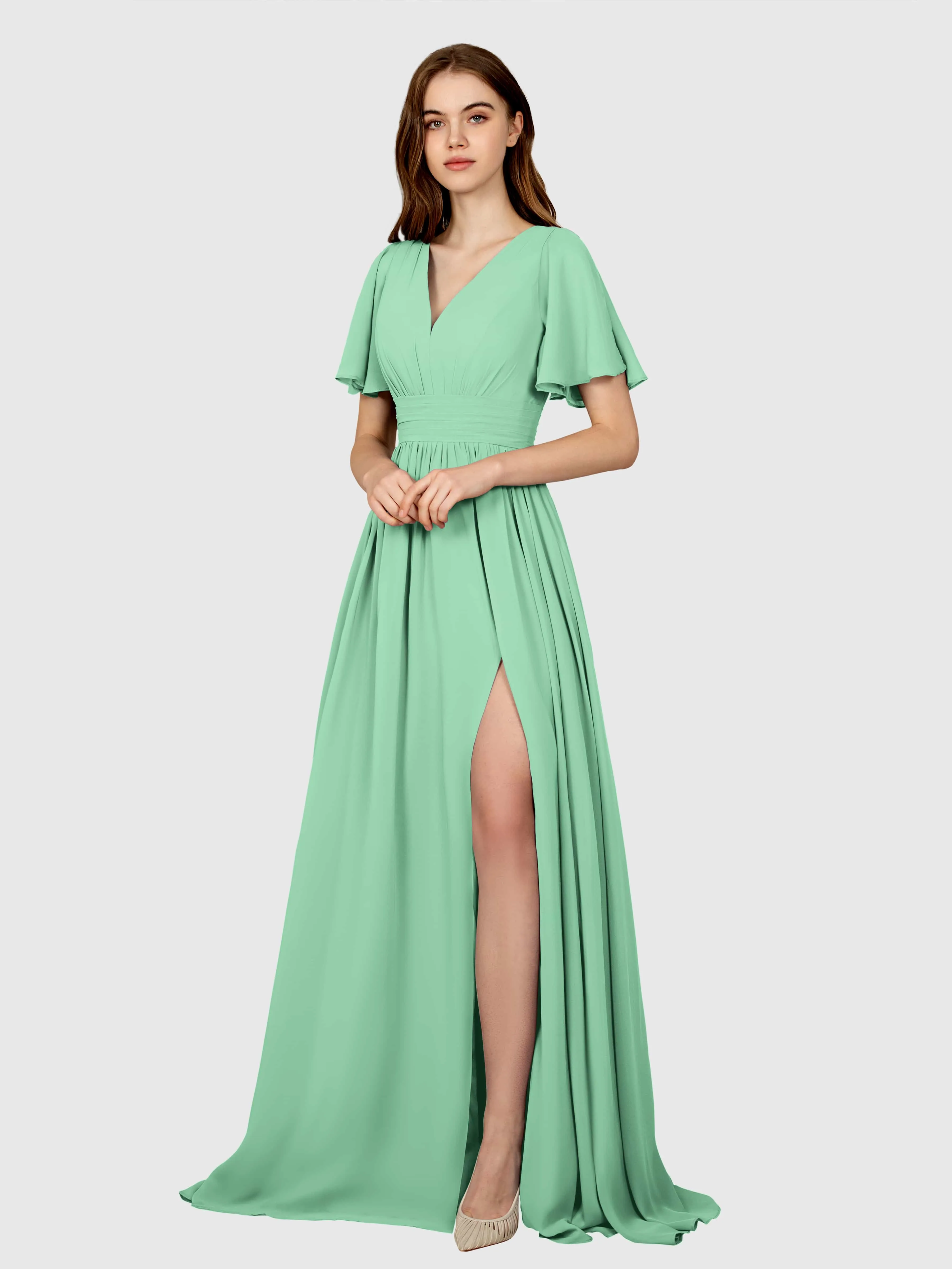 Eleanor Flowing A-Line Ruched Floor Length Bridesmaid Dresses