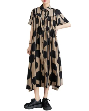 ellazhu Women's Short Sleeves Maxi Length Polka Dot Casual Button Down Tunic Shirt Dress GZ166