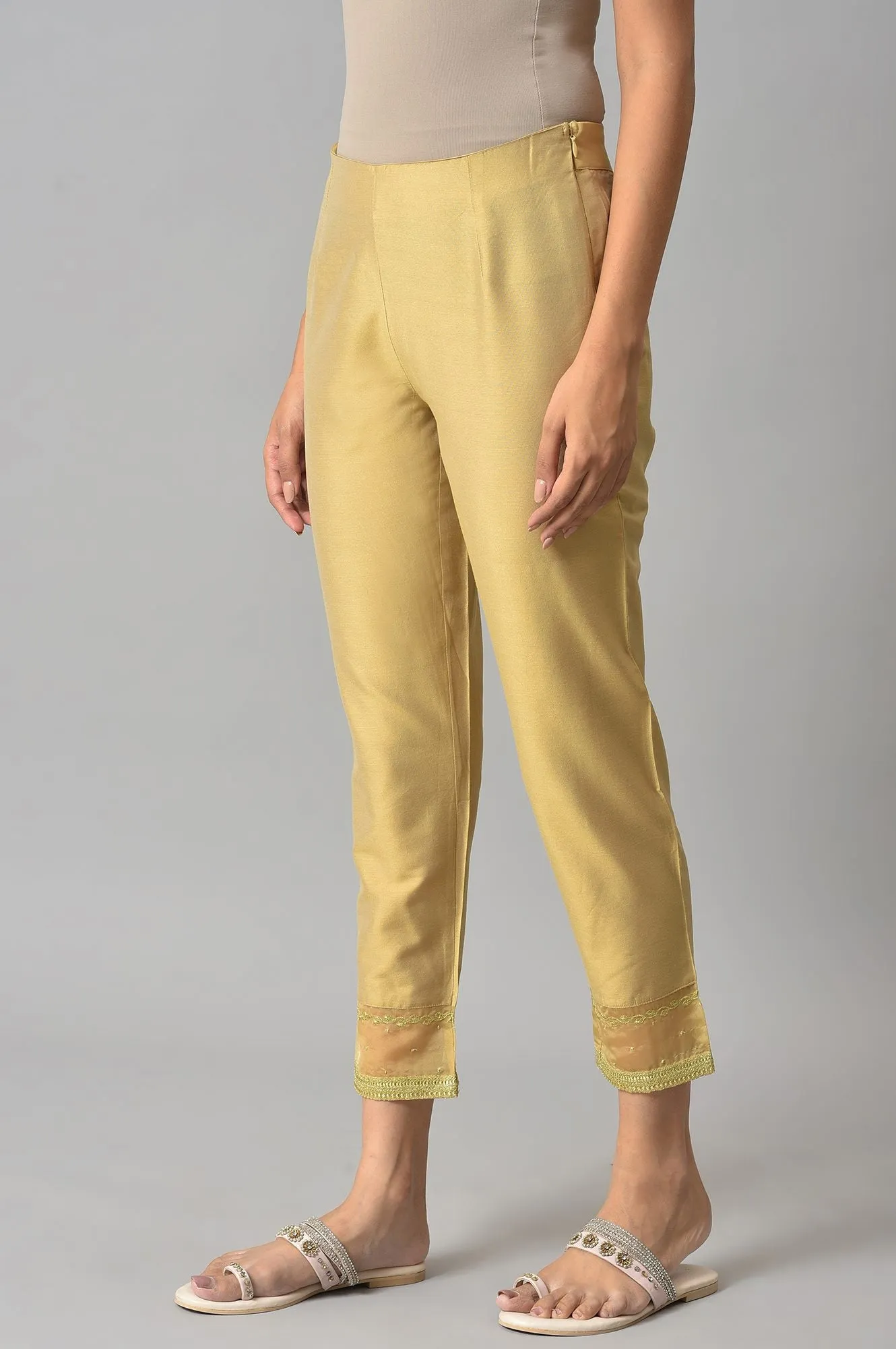 Embroidered Golden And White Slim Pants Combo