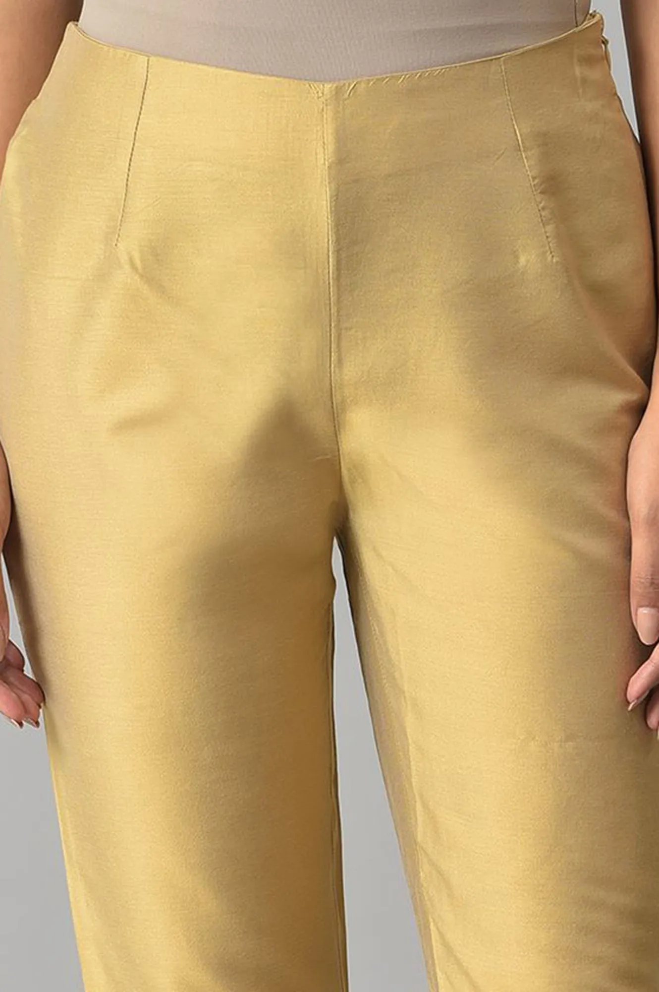 Embroidered Golden And White Slim Pants Combo