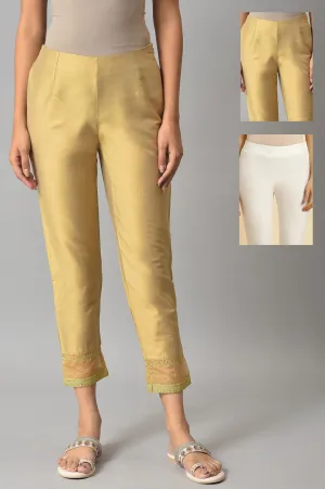 Embroidered Golden And White Slim Pants Combo