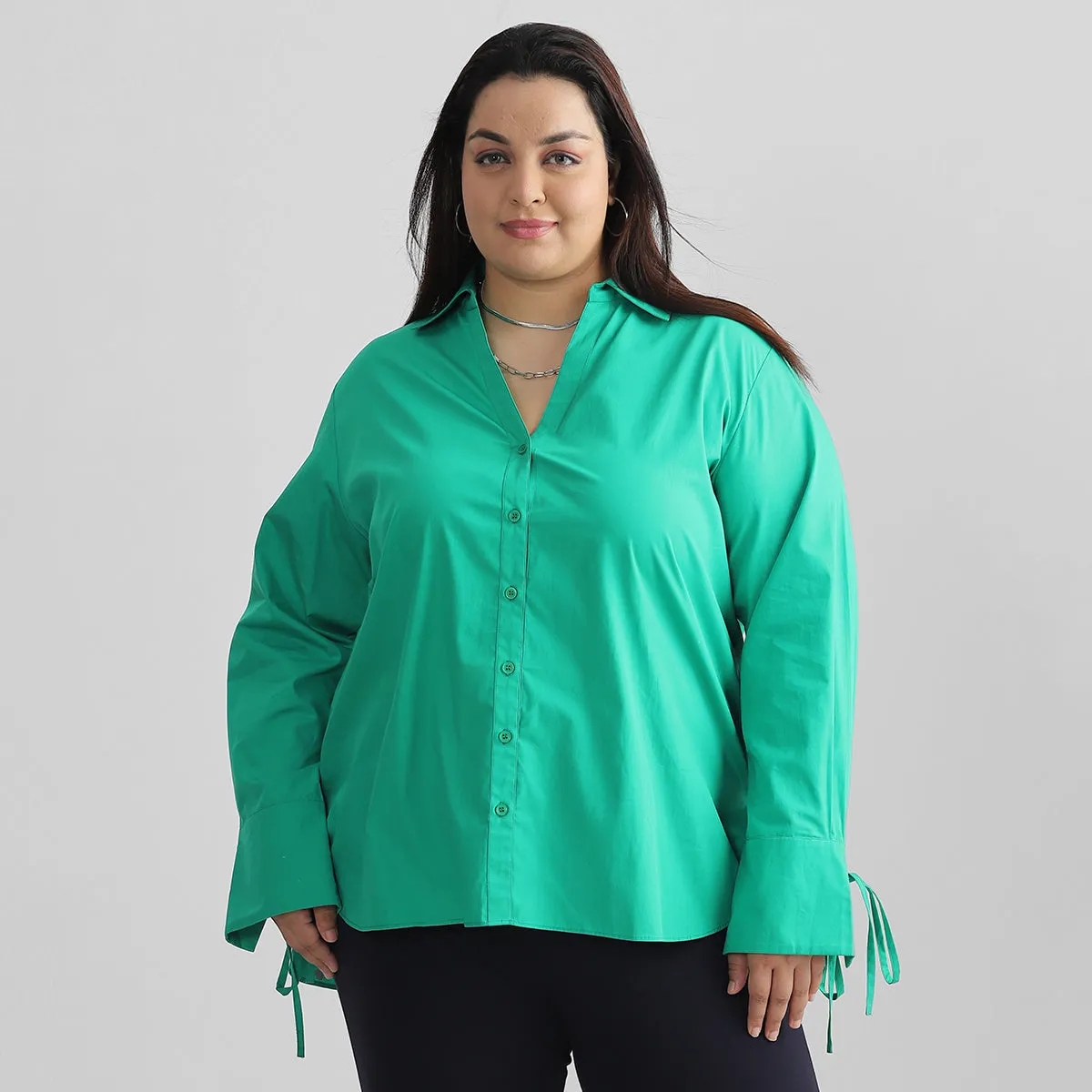 Emerald Green Plus Size Cotton Poplin Shirt