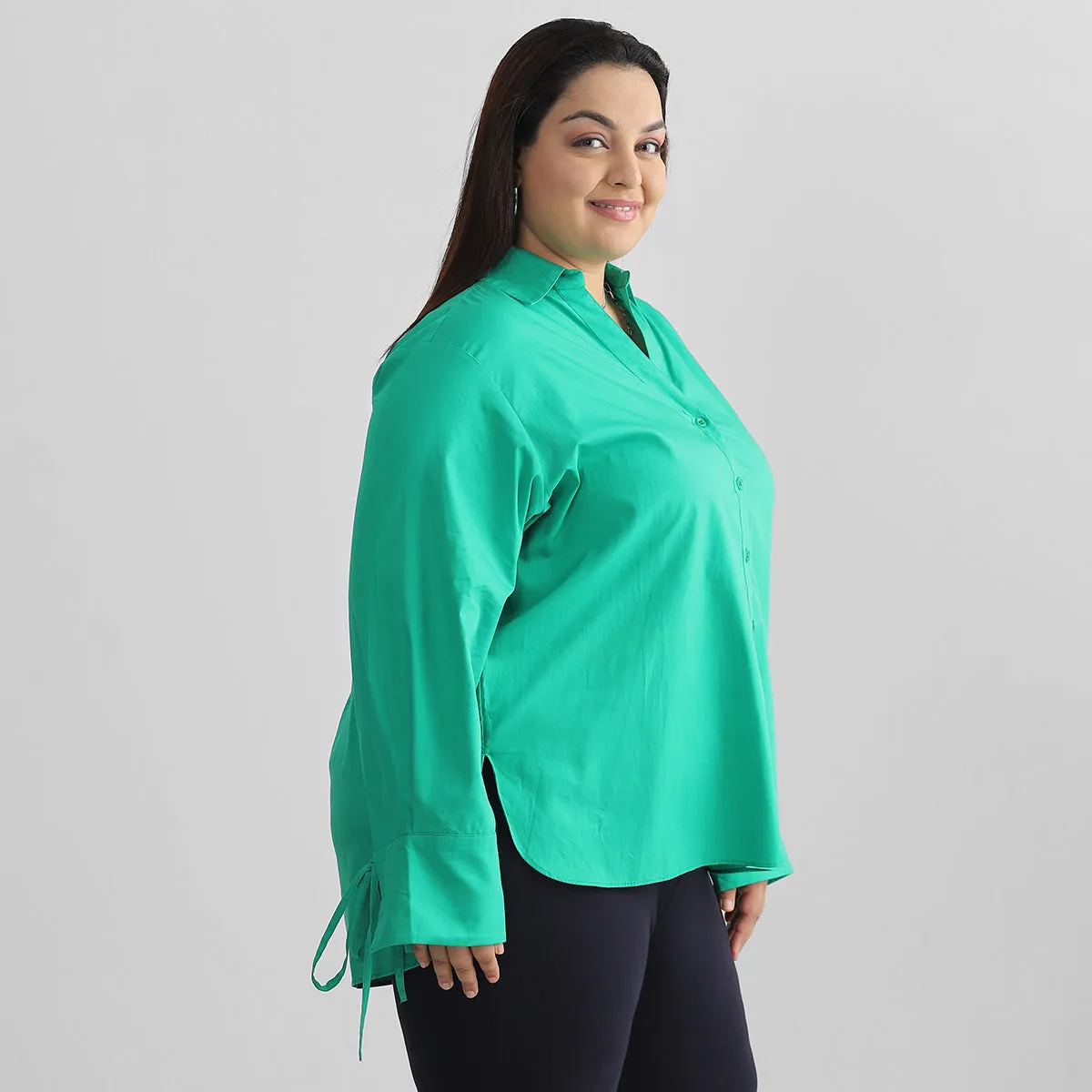 Emerald Green Plus Size Cotton Poplin Shirt