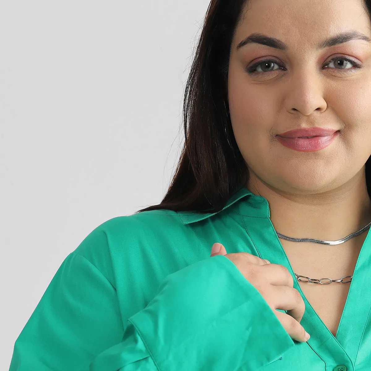 Emerald Green Plus Size Cotton Poplin Shirt