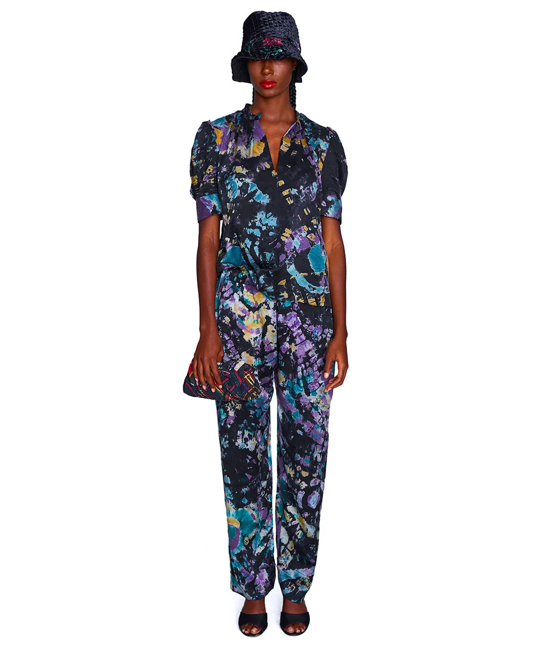 Eula Silk Satin Tie-Dye Pants