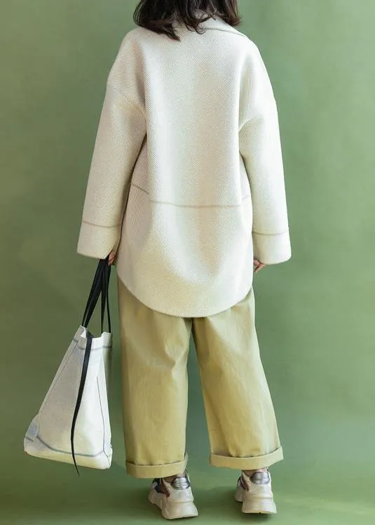 Fashion casual mid-length coats winter outwear beige pockets Wool jackets